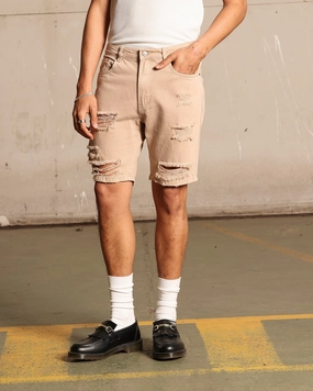 Saint Morta Destroyer Distressed Shorts Bone Cool Comfort fitness enthusiasts
