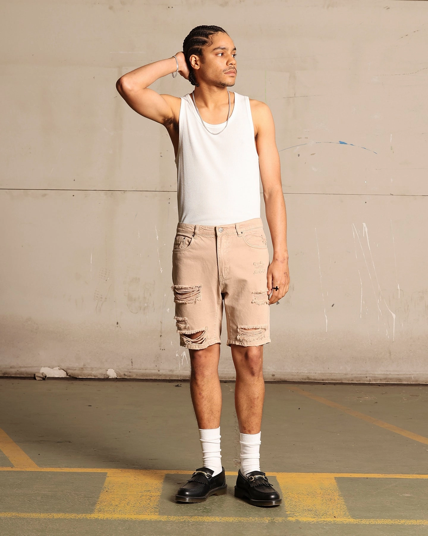 Casual Look Stylish Fit Saint Morta Destroyer Distressed Shorts Bone