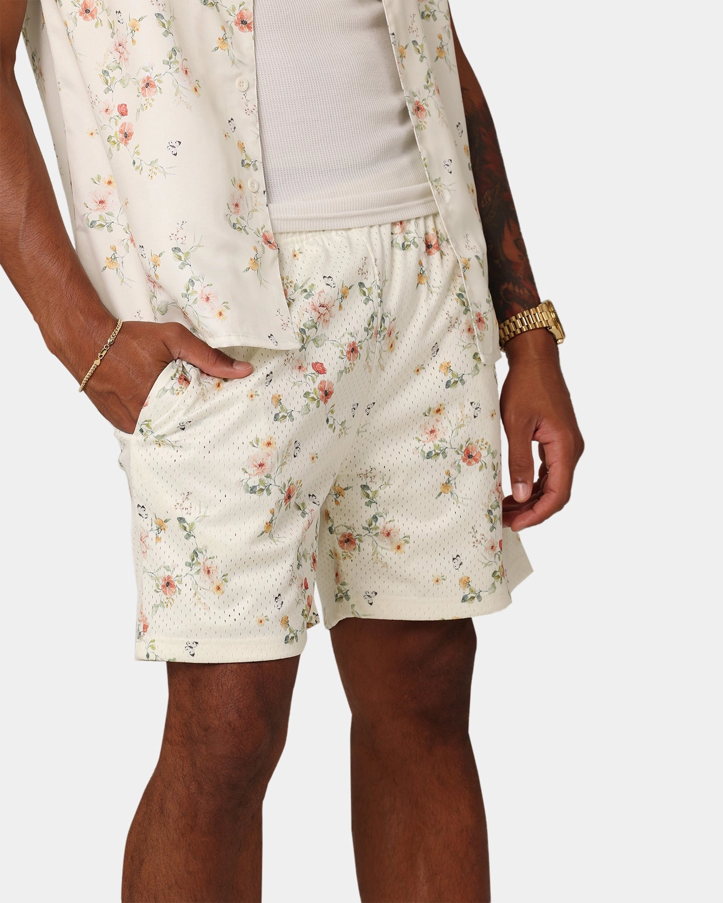 Flex Waist System Gym Wear XXIII Anthony Mesh Shorts Cream/Red/White