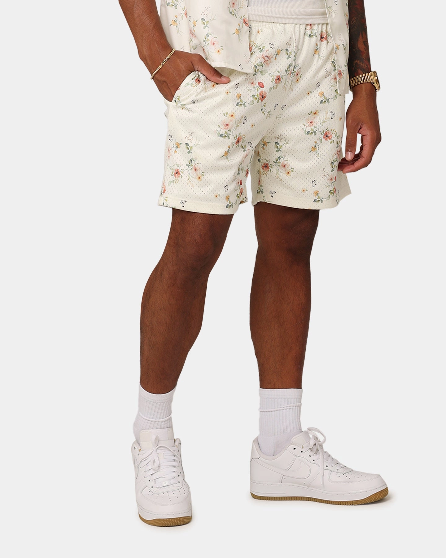 Stretchy Hemline XXIII Anthony Mesh Shorts Cream/Red/White