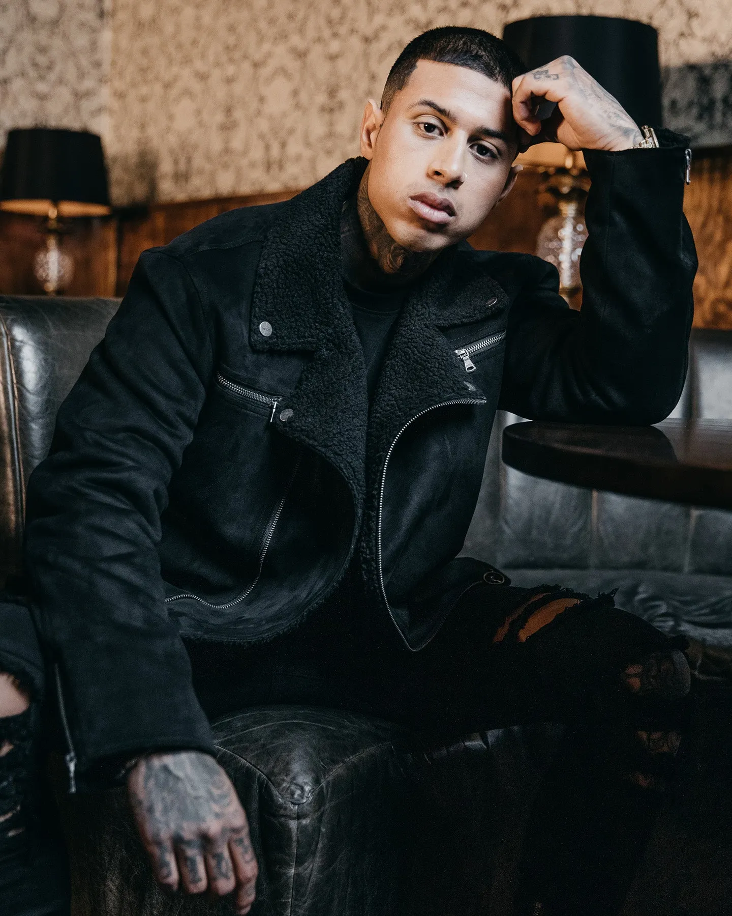 Goggles Shaving-cream Saint Morta Imperial Sherpa Biker Jacket Black