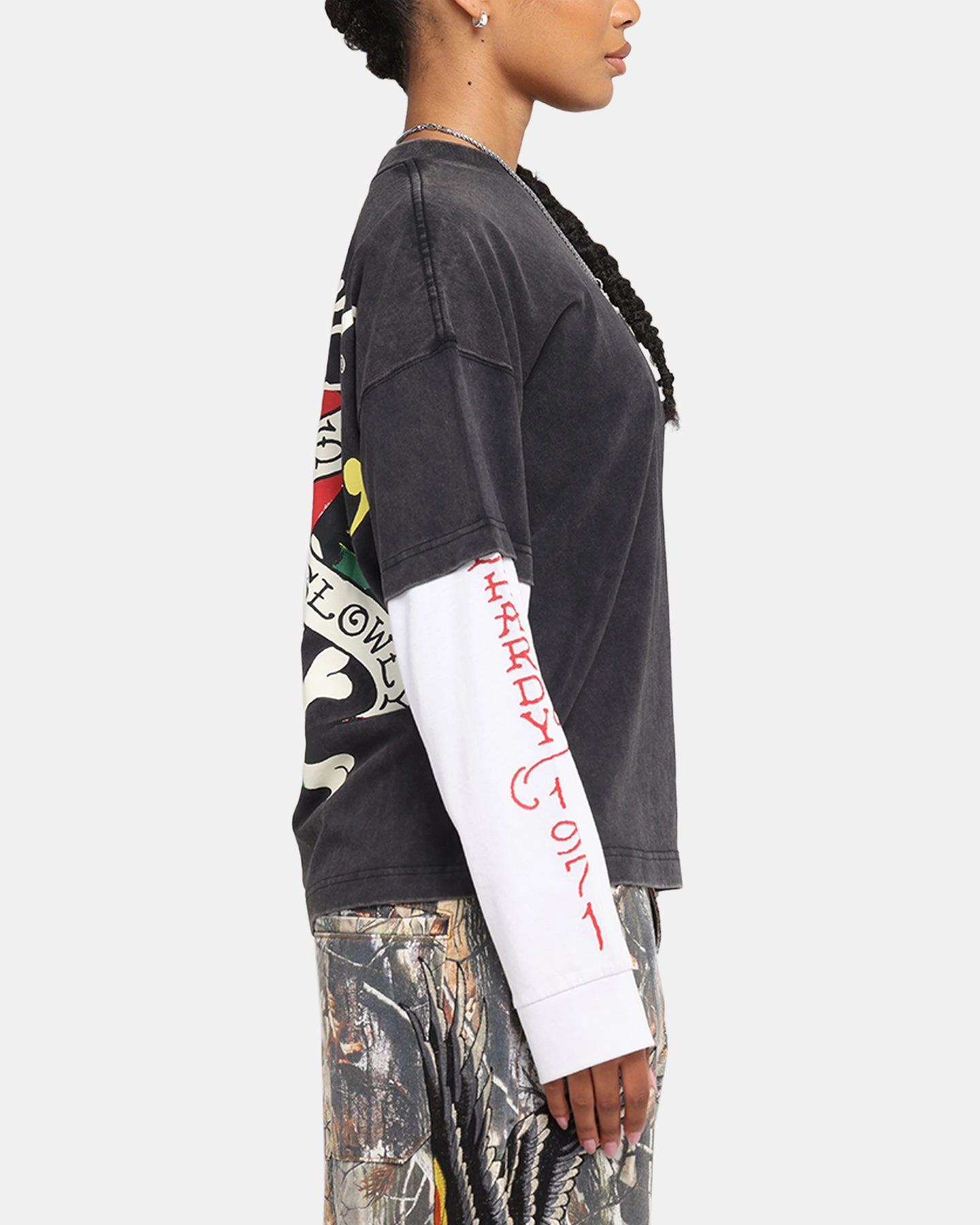 Weekend Comfort Wear Versatile Trend Ed Hardy Love Kills Layered Long Sleeve T-Shirt Black