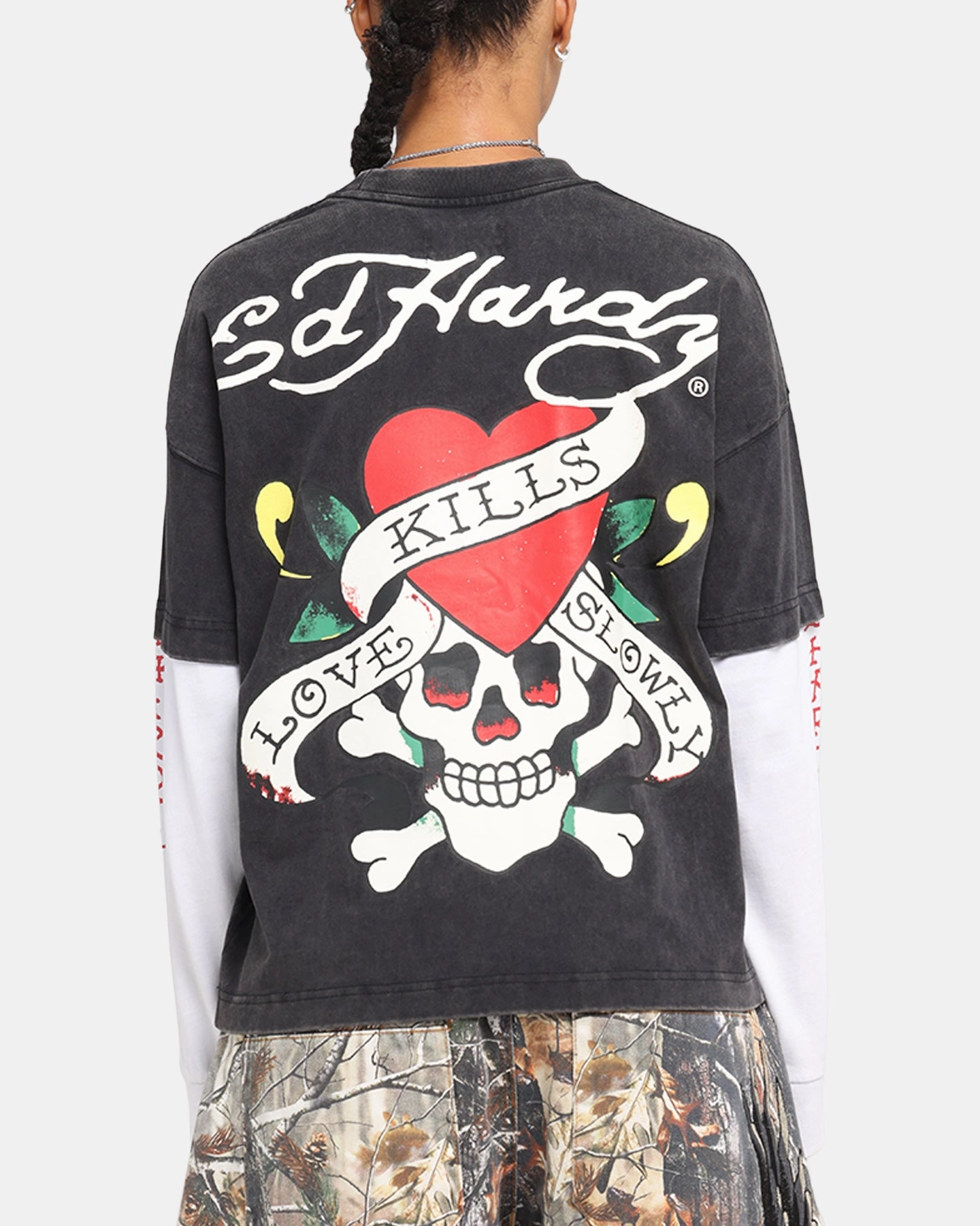 Perfect Layer Wear Ed Hardy Love Kills Layered Long Sleeve T-Shirt Black