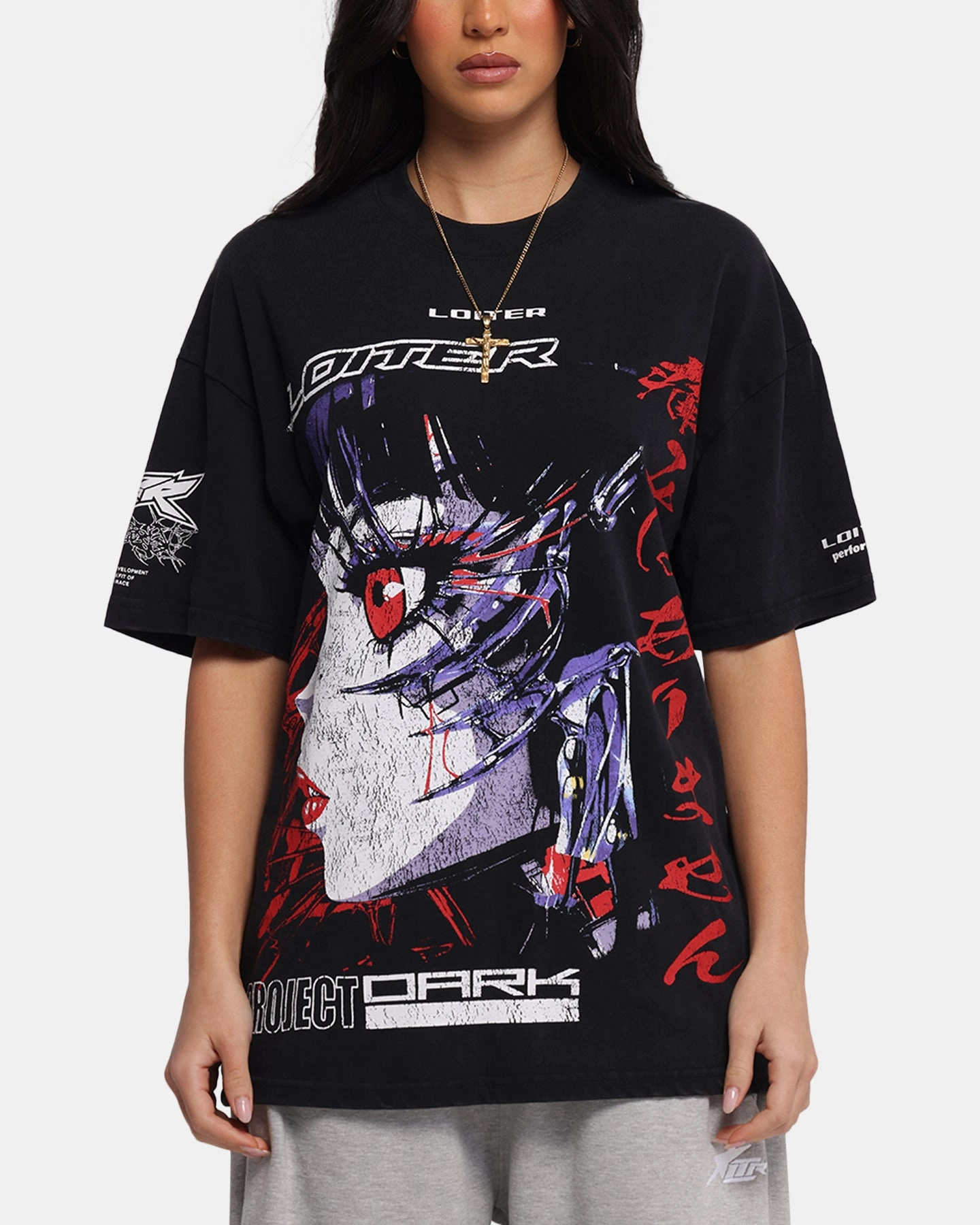 Loiter Cybernetics Vintage T-Shirt Black Acidwash Sporty Layer Look