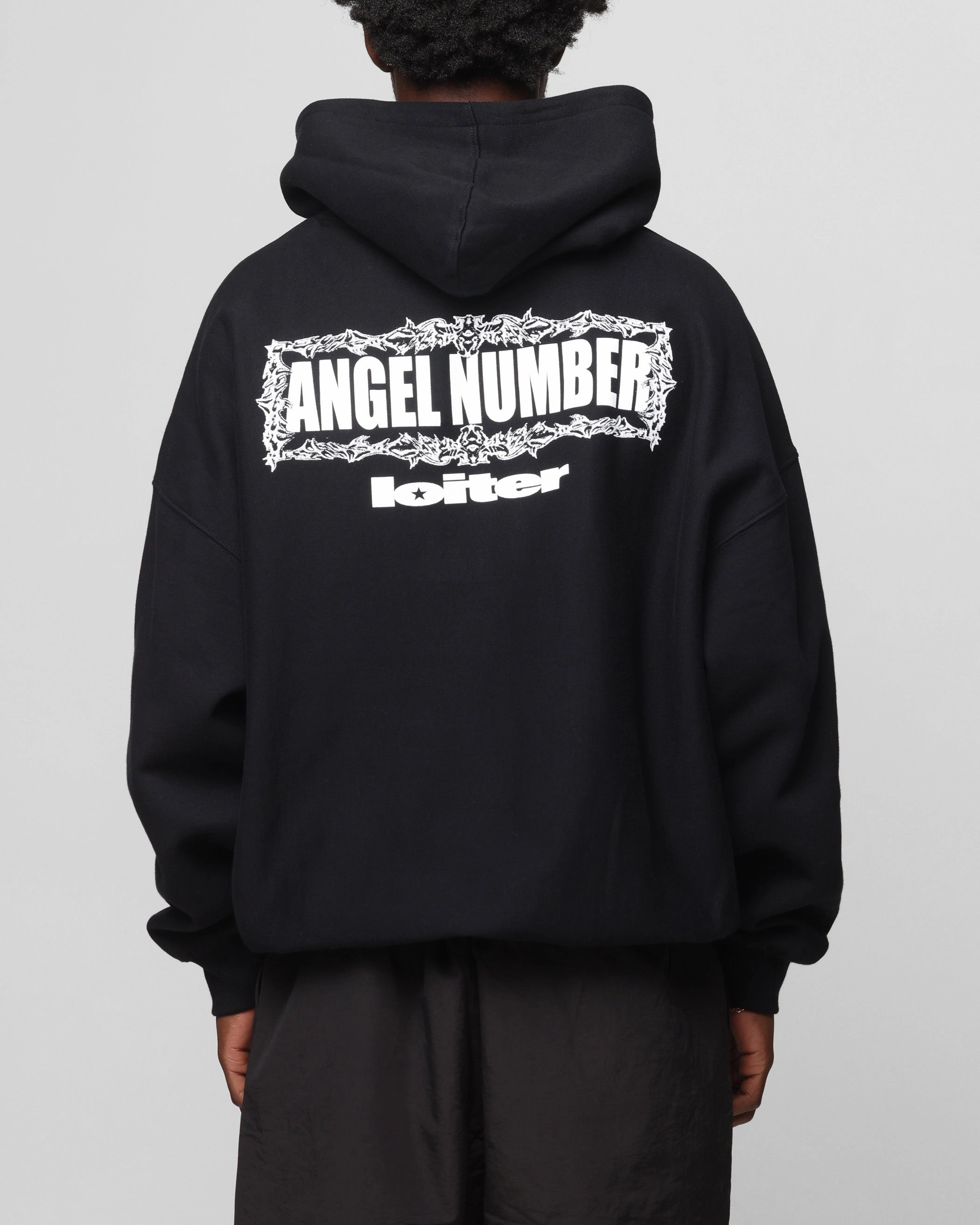 Loiter Angel Number Hoodie Black Formal Casual