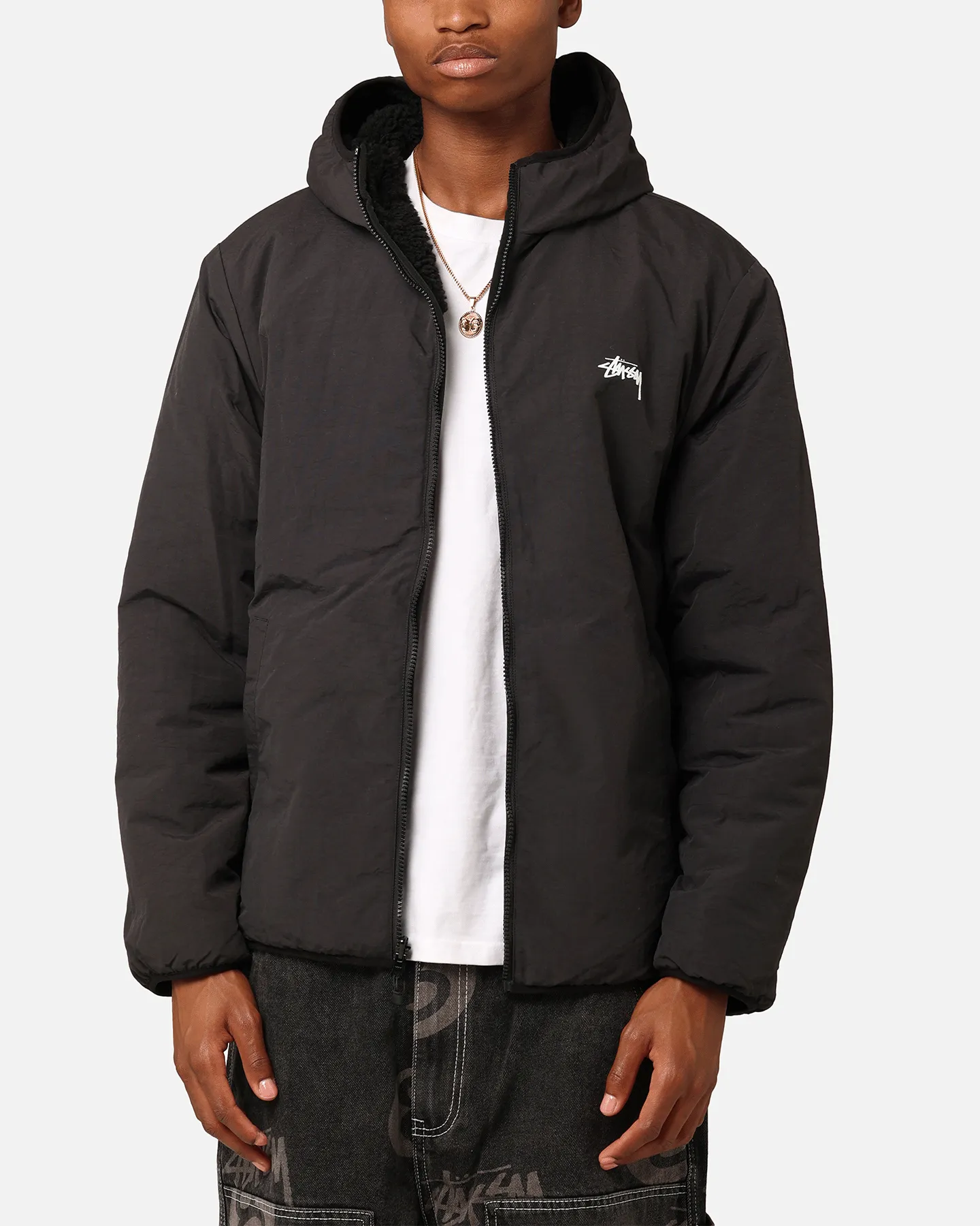 Snag Free Surface St??ssy 8 Ball Sherpa Reversible Hoodie Black