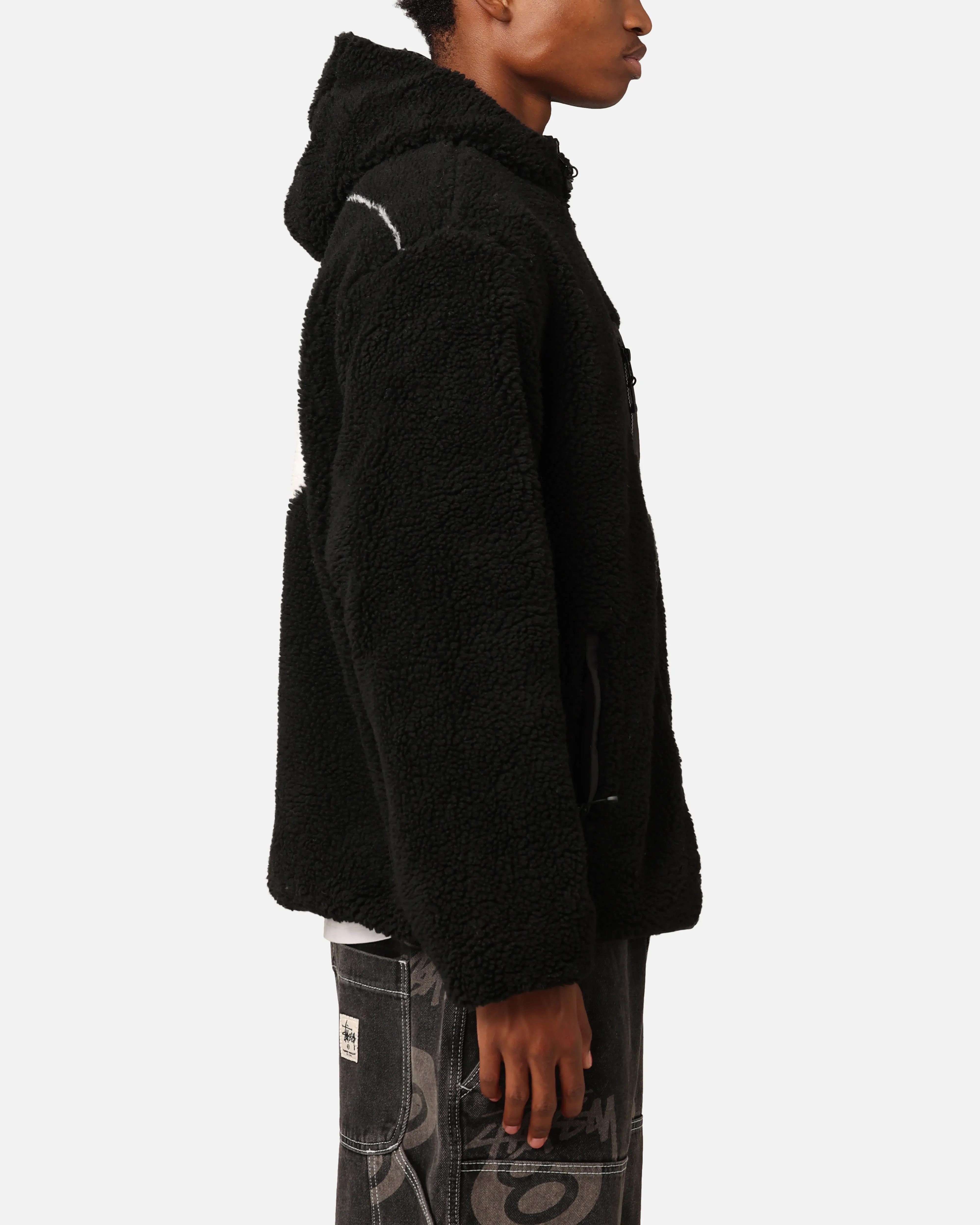 Slide St??ssy 8 Ball Sherpa Reversible Hoodie Black