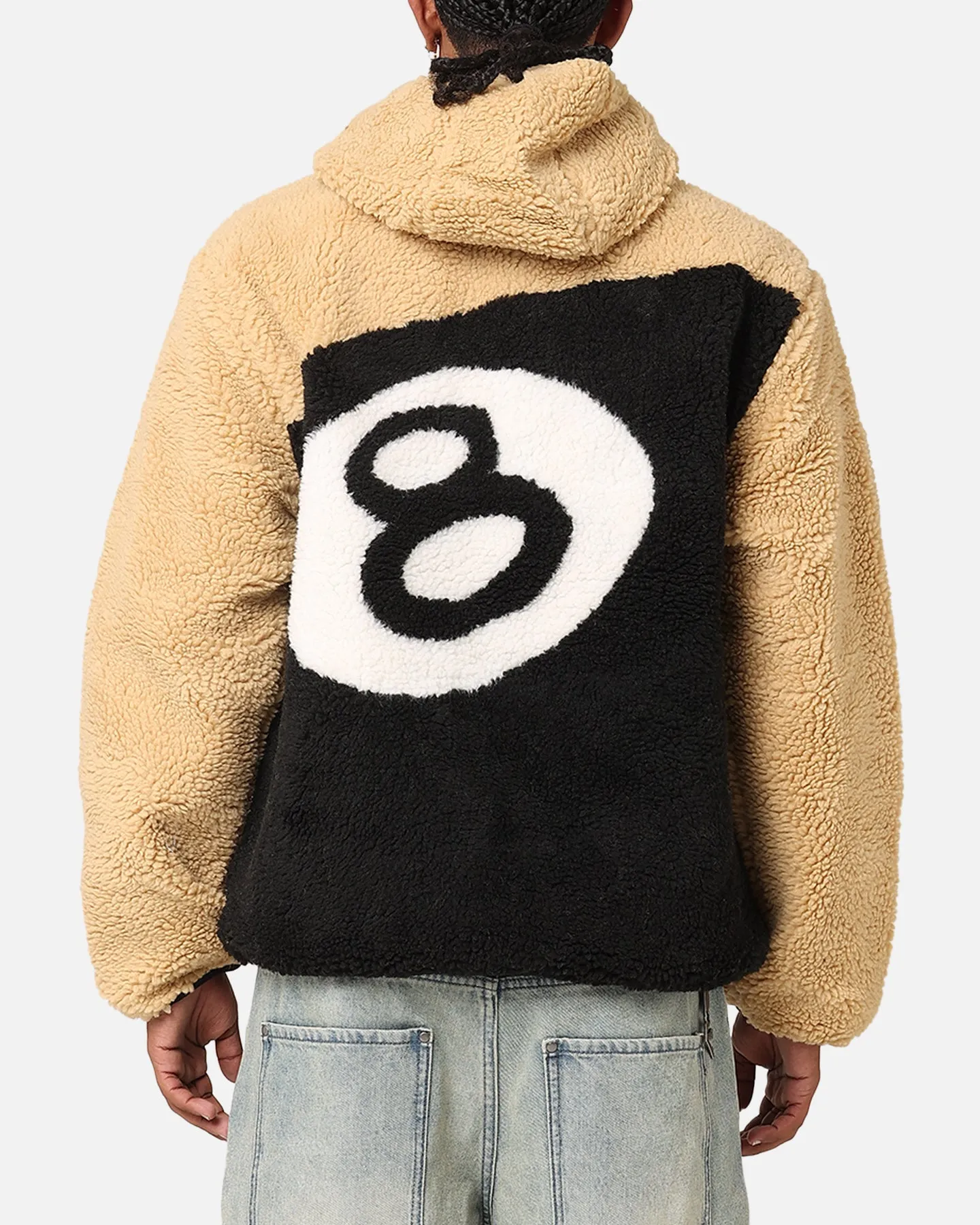 Sporty Look St??ssy 8 Ball Sherpa Reversible Hoodie Tan