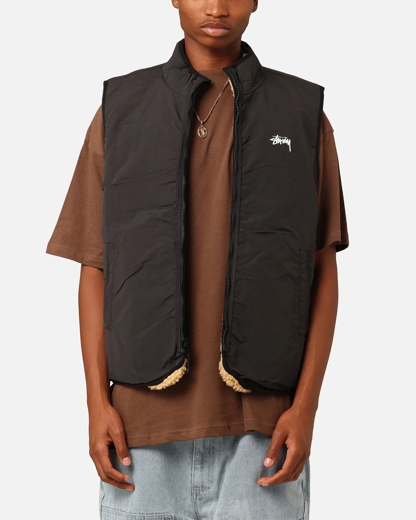 Abrasion Resistant Zippers Quick Adjust Straps St??ssy 8 Ball Sherpa Reversible Vest Tan