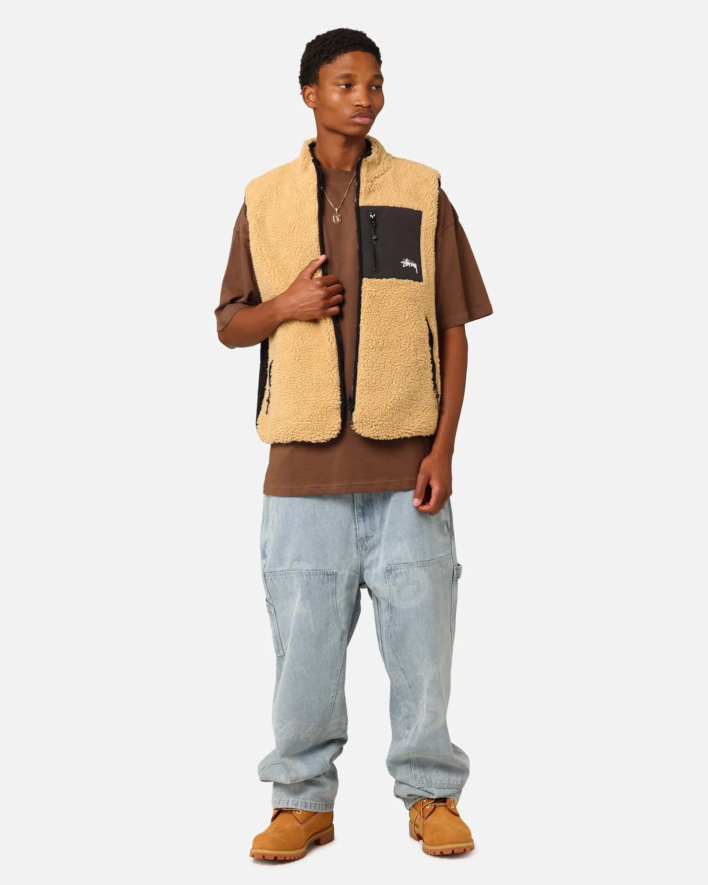 St??ssy 8 Ball Sherpa Reversible Vest Tan Assessment