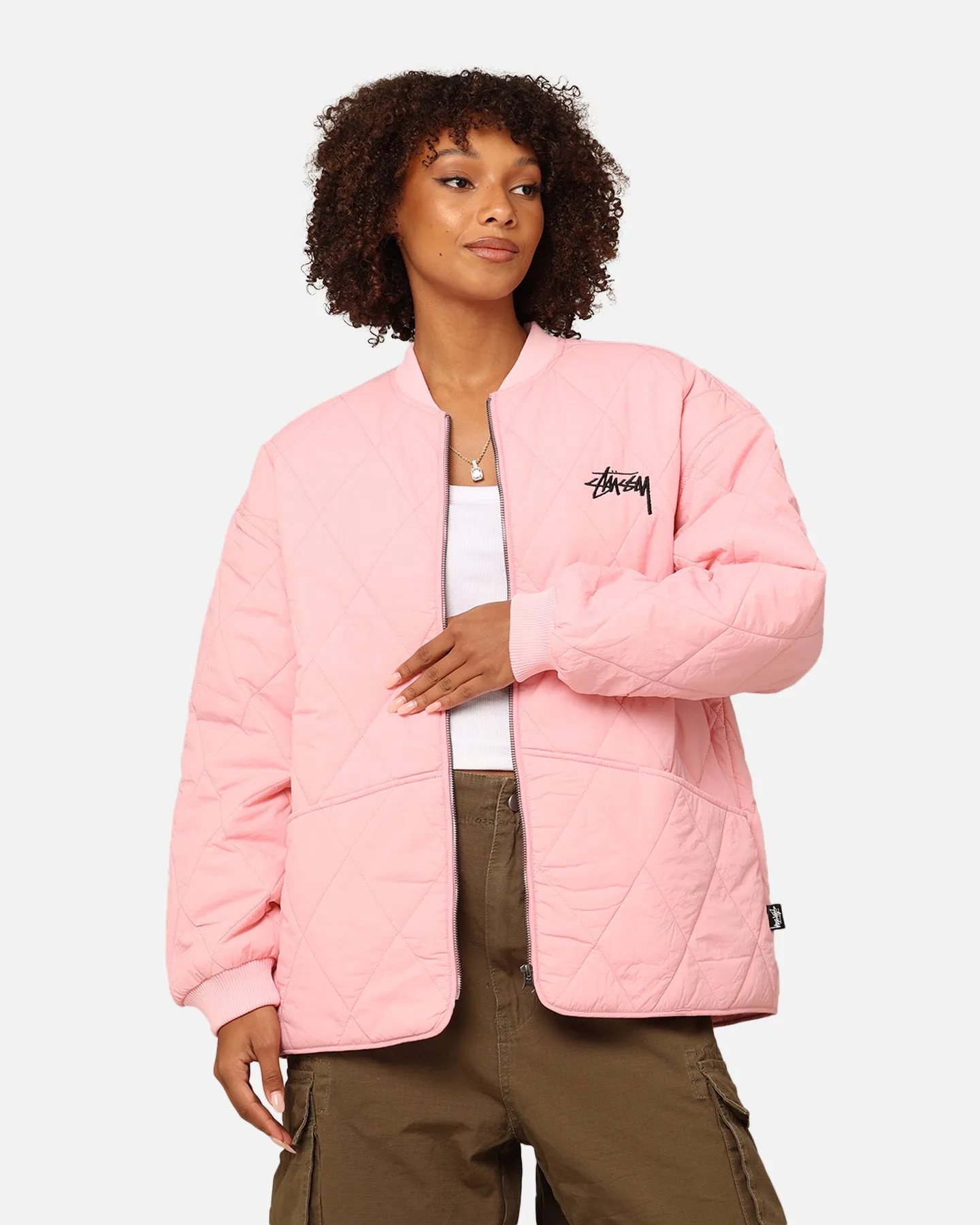 St??ssy Women's Stock Crown Quilted Jacket Pink Effort