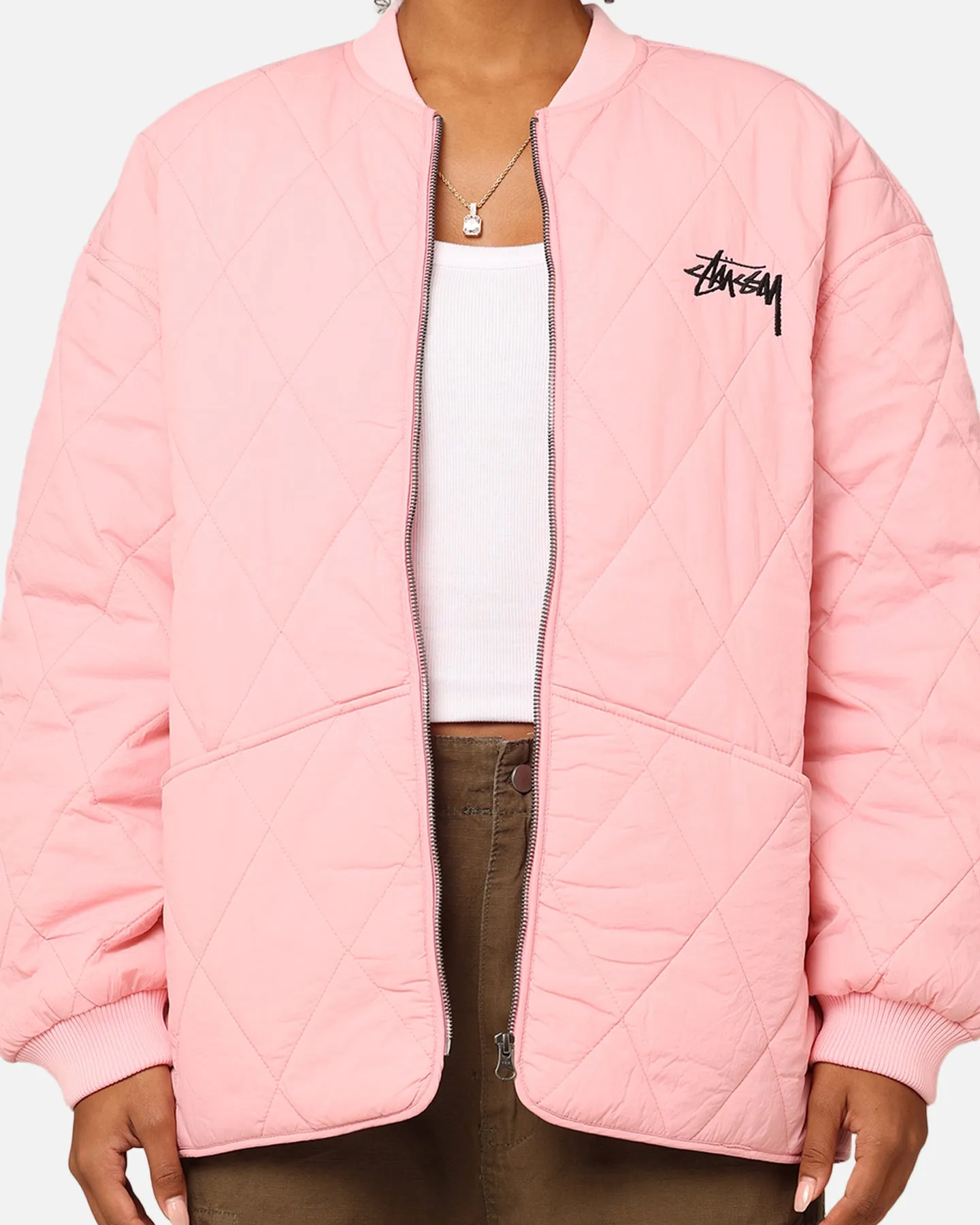 hiker St??ssy Women's Stock Crown Quilted Jacket Pink