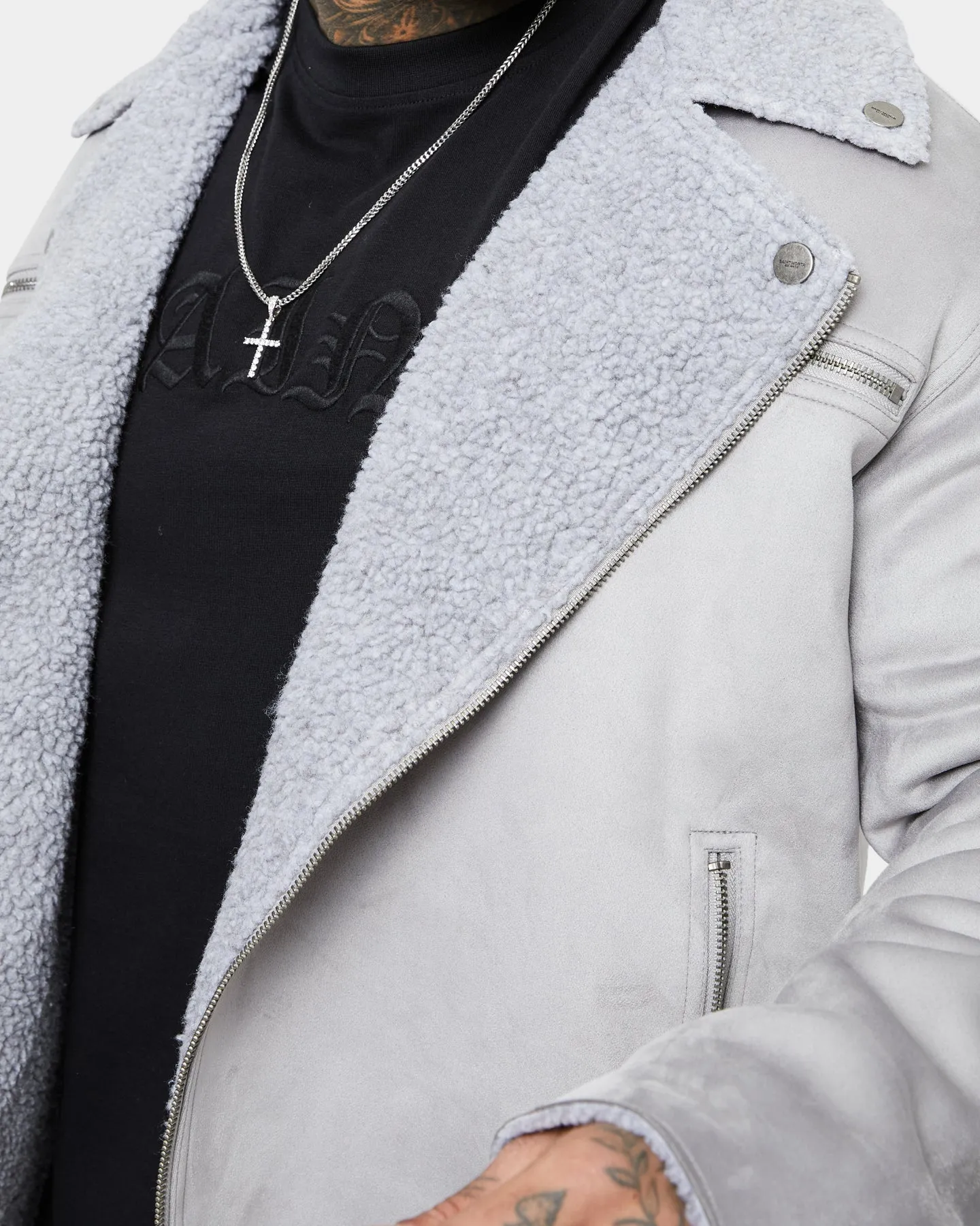 Saint Morta Deathproof Imperial Sherpa Biker Jackett Light Grey Heavy Duty