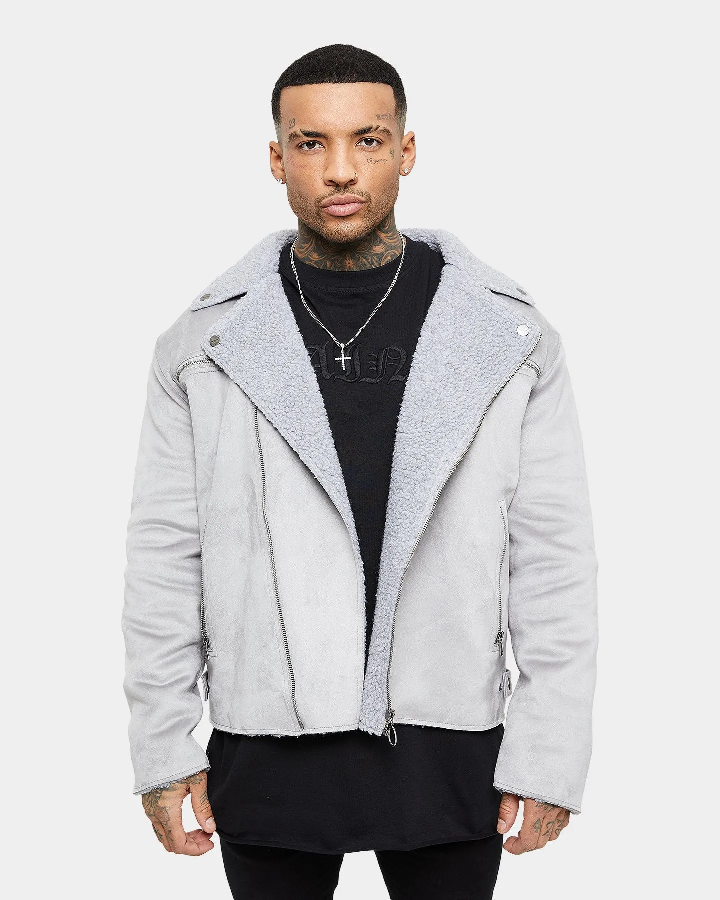 Saint Morta Deathproof Imperial Sherpa Biker Jackett Light Grey Casual Warmth