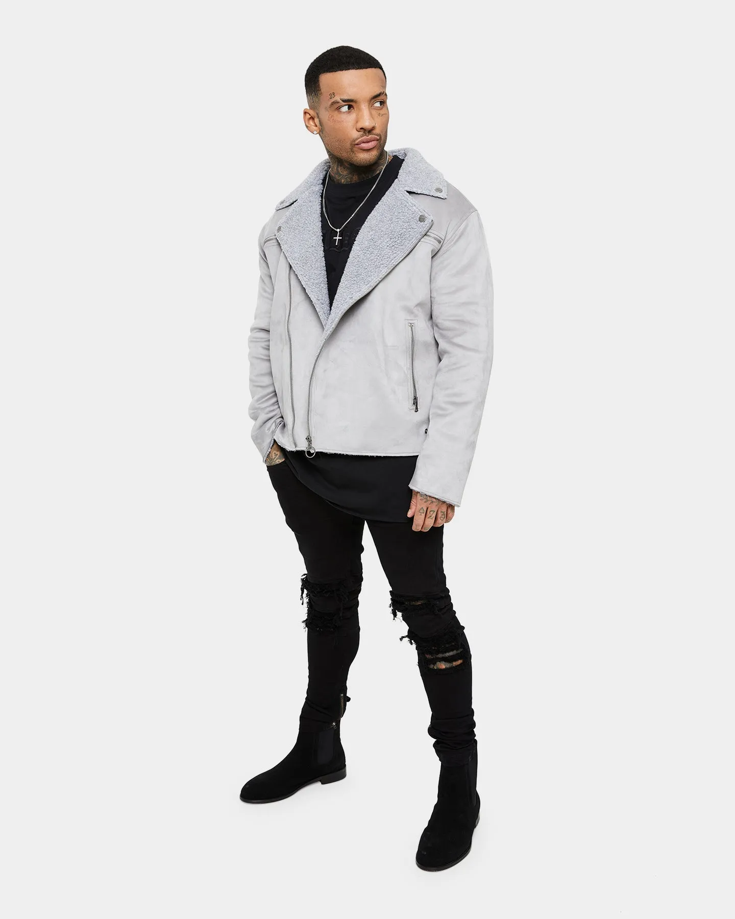 no pocket Street Edge Saint Morta Deathproof Imperial Sherpa Biker Jackett Light Grey