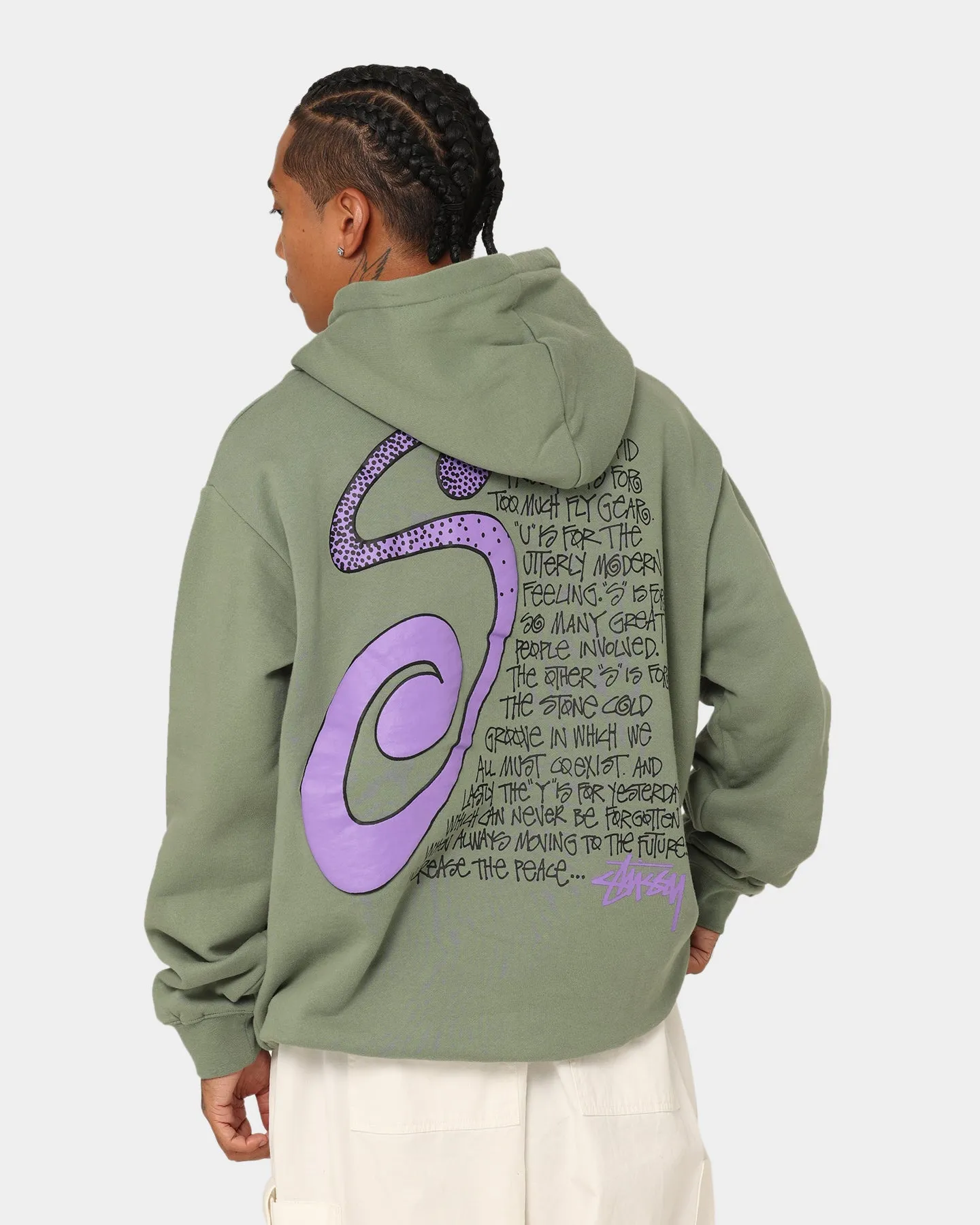 Stussy S IS Hoodie Faded Green Moisture Wicking Liner Cold Weather Wear