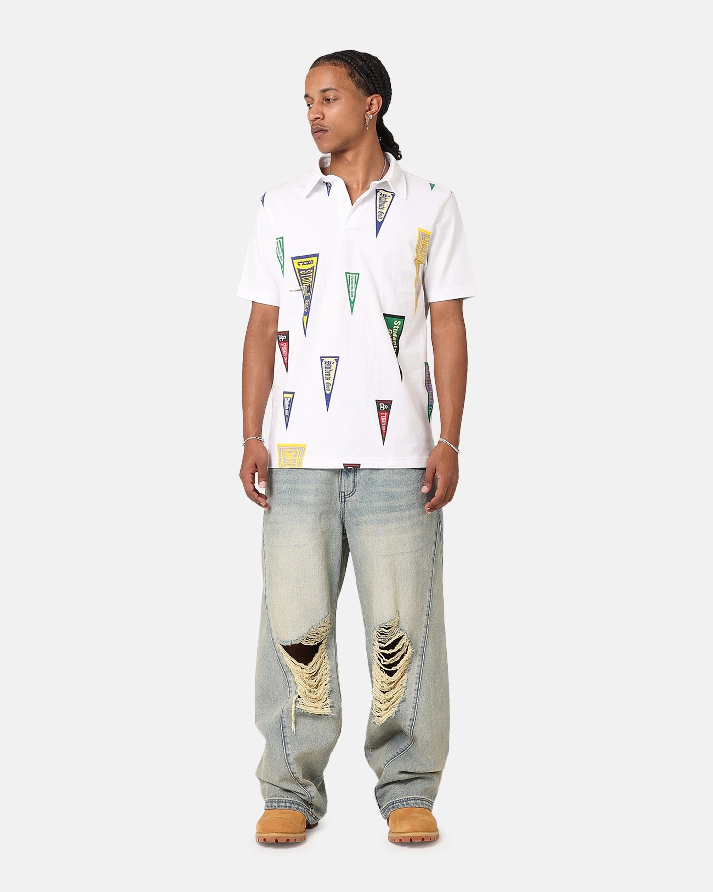 Students Golf Harris Pique Short Sleeve Polo Shirt White Lightweight Material