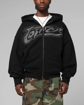 Loiter Weezy Rhinestone Zip Hoodie Black Travel Light Smooth Zipper Action