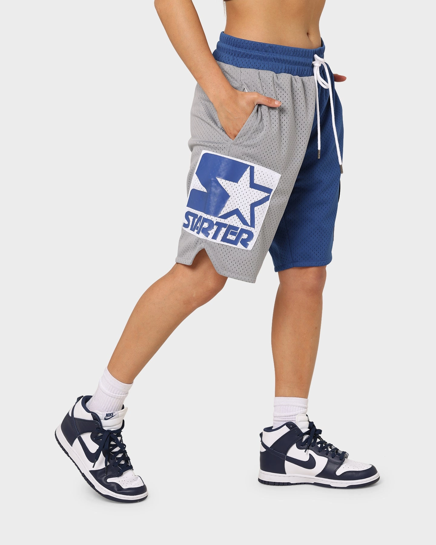 Starter Slider Mesh Shorts Blue/Grey Low Profile Waistband
