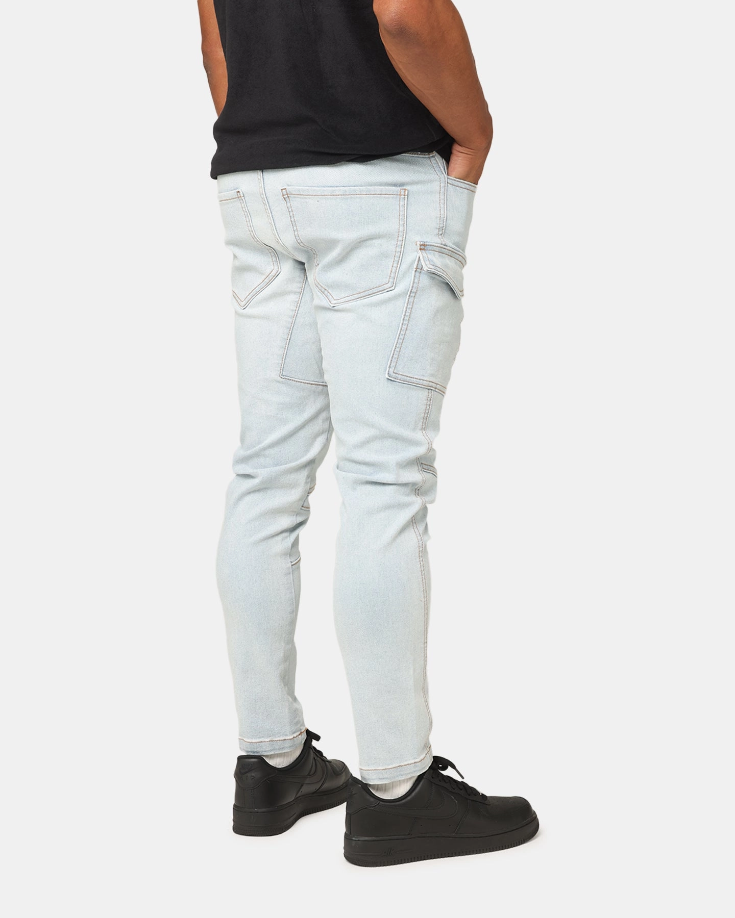 Sanded Seam Comfort Fade Resistant Wash Saint Morta Skinny Cargo Jeans Vintage Blue