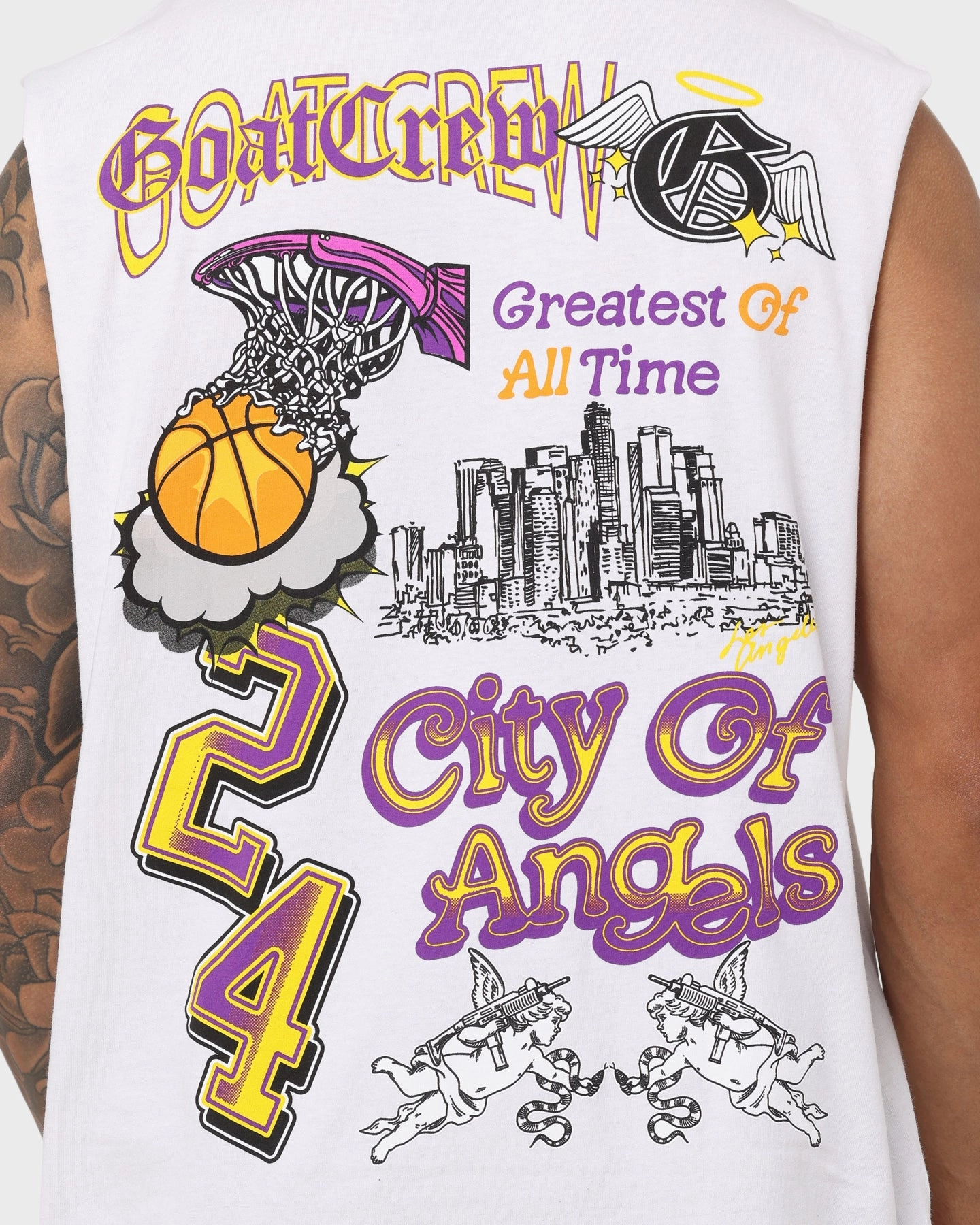 Goat Crew City Of Angels Muscle T-Shirt White OdorResistant Fabric Chafe Free Armhole