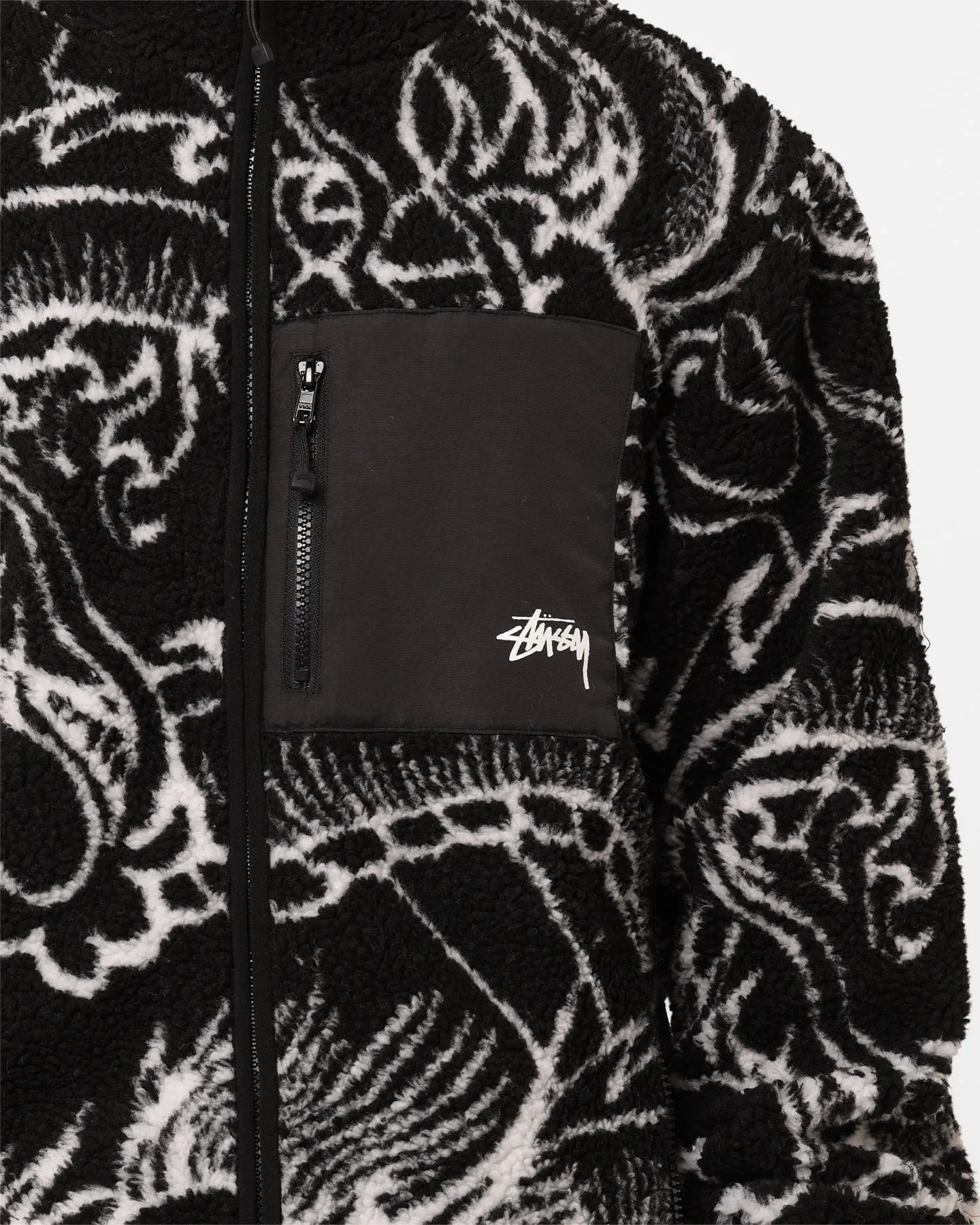library Layer Function Stussy Dragon Sherpa Jacket Black