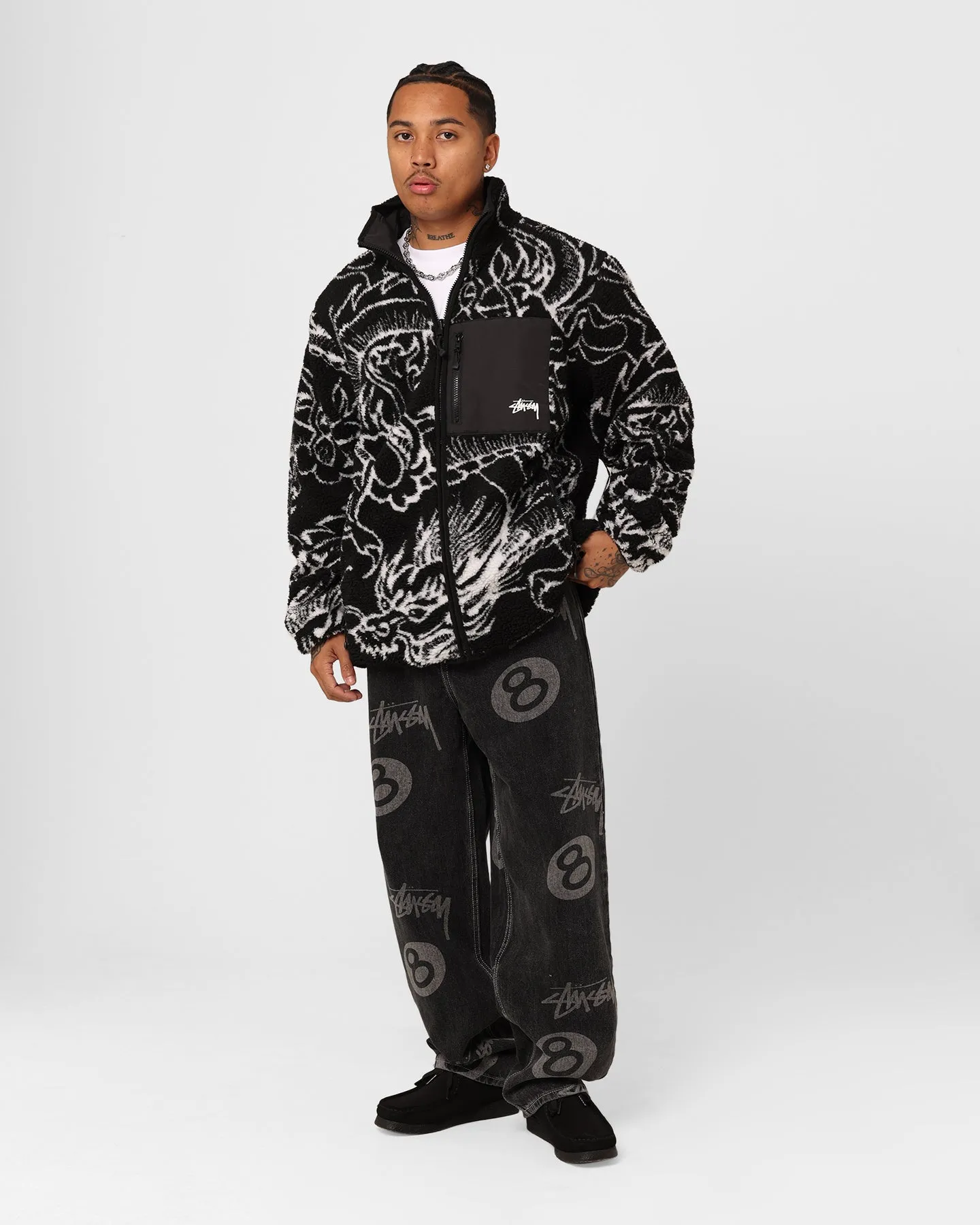 Toothpaste Stussy Dragon Sherpa Jacket Black