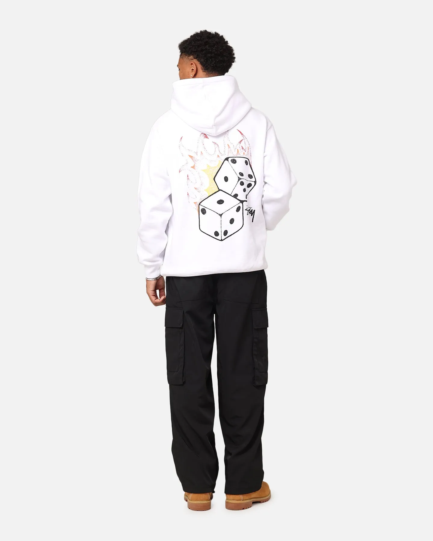 Noise Reducing Zippers Opportunity Stussy Fire Dice Fleece Hoodie White