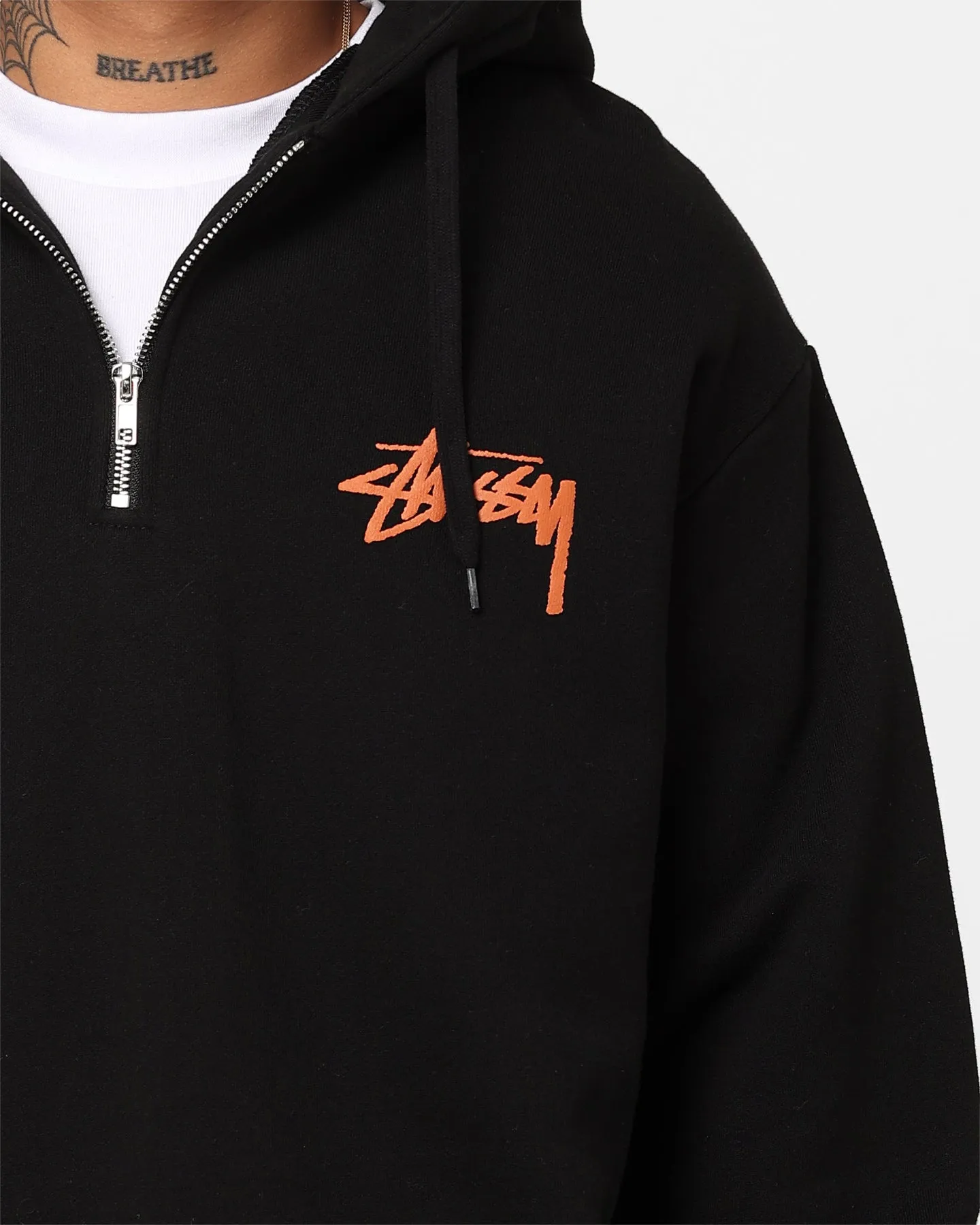 Art Stussy How We're Living 1/4 Zip Fleece Hoodie Solid Black