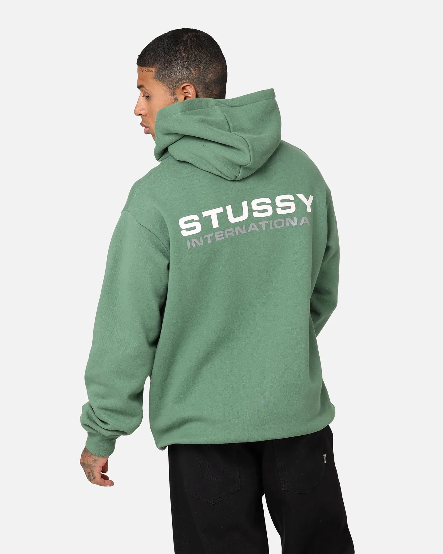 Comfy Layer Adjustable Drawstring Waist Stussy International LCB Hoodie Green