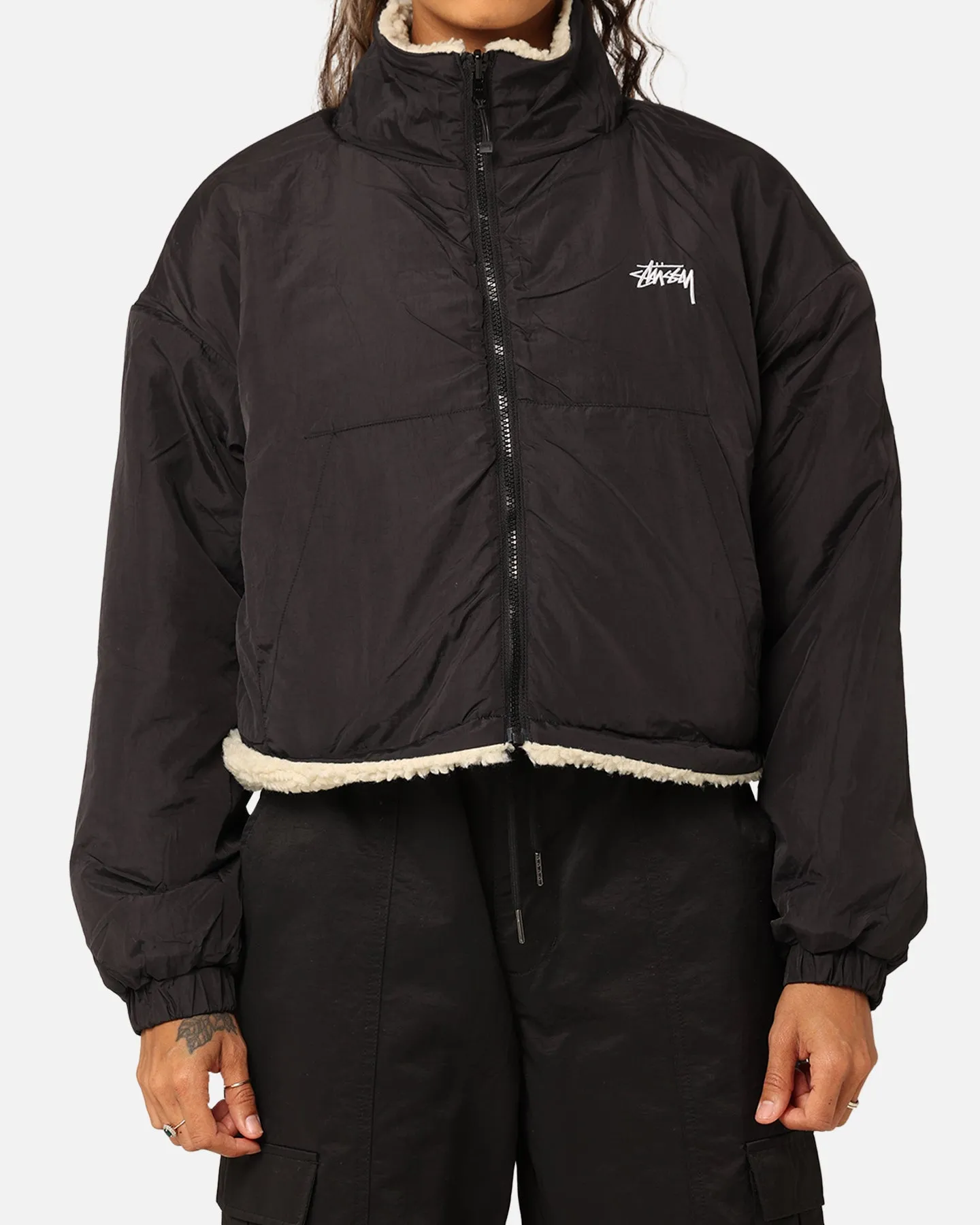 Stussy Women's 8 Ball Reversible Cropped Work Jacket Black Dry clean only Casual Comfort