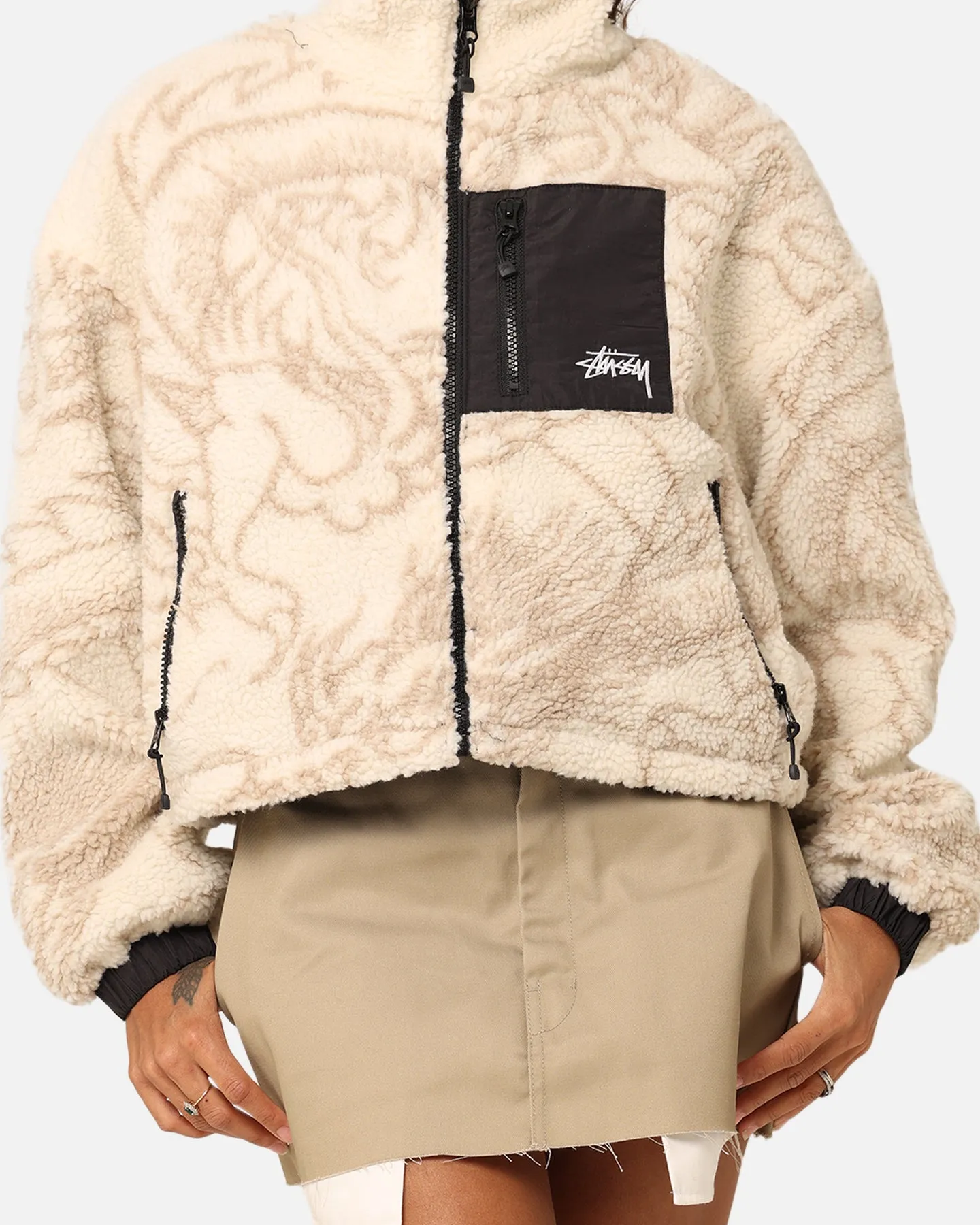 Stussy Women's Dragon Reversible Work Jacket Taupe Stain Resistant