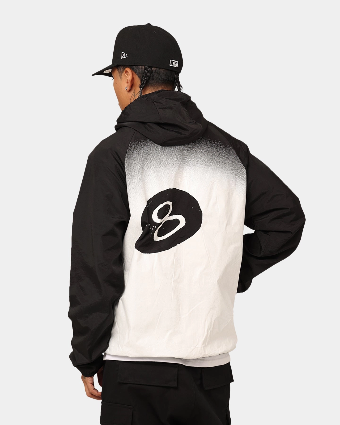 Ergonomic Shoulder Design Flexible Quilted Panels Stussy 8 Ball Fade Spray Jacket Black