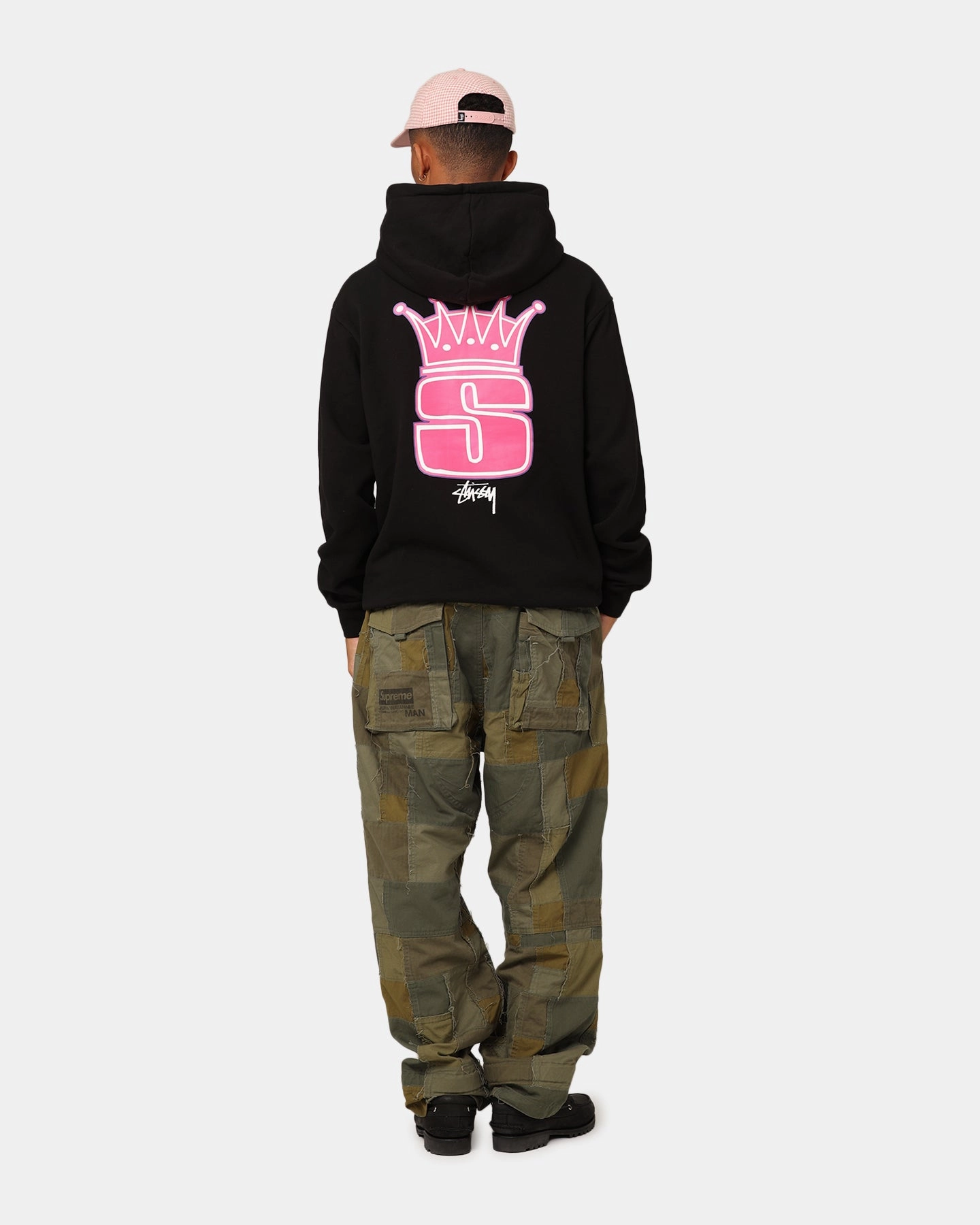 Charm Stussy Crown Fleeced Hoodie Black