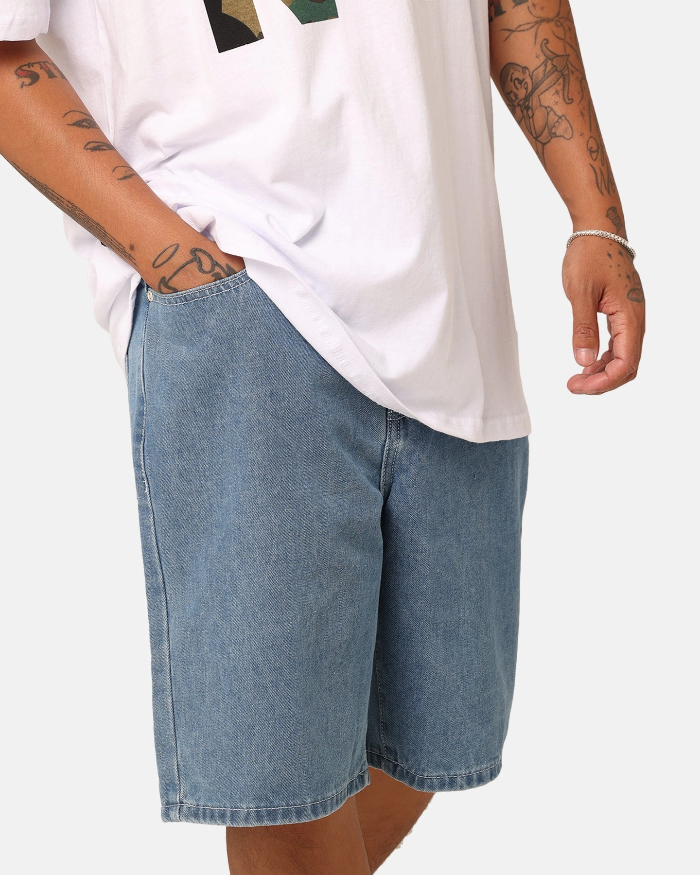 Playful Prints Stussy Denim Big Ol' Shorts Mid Denim