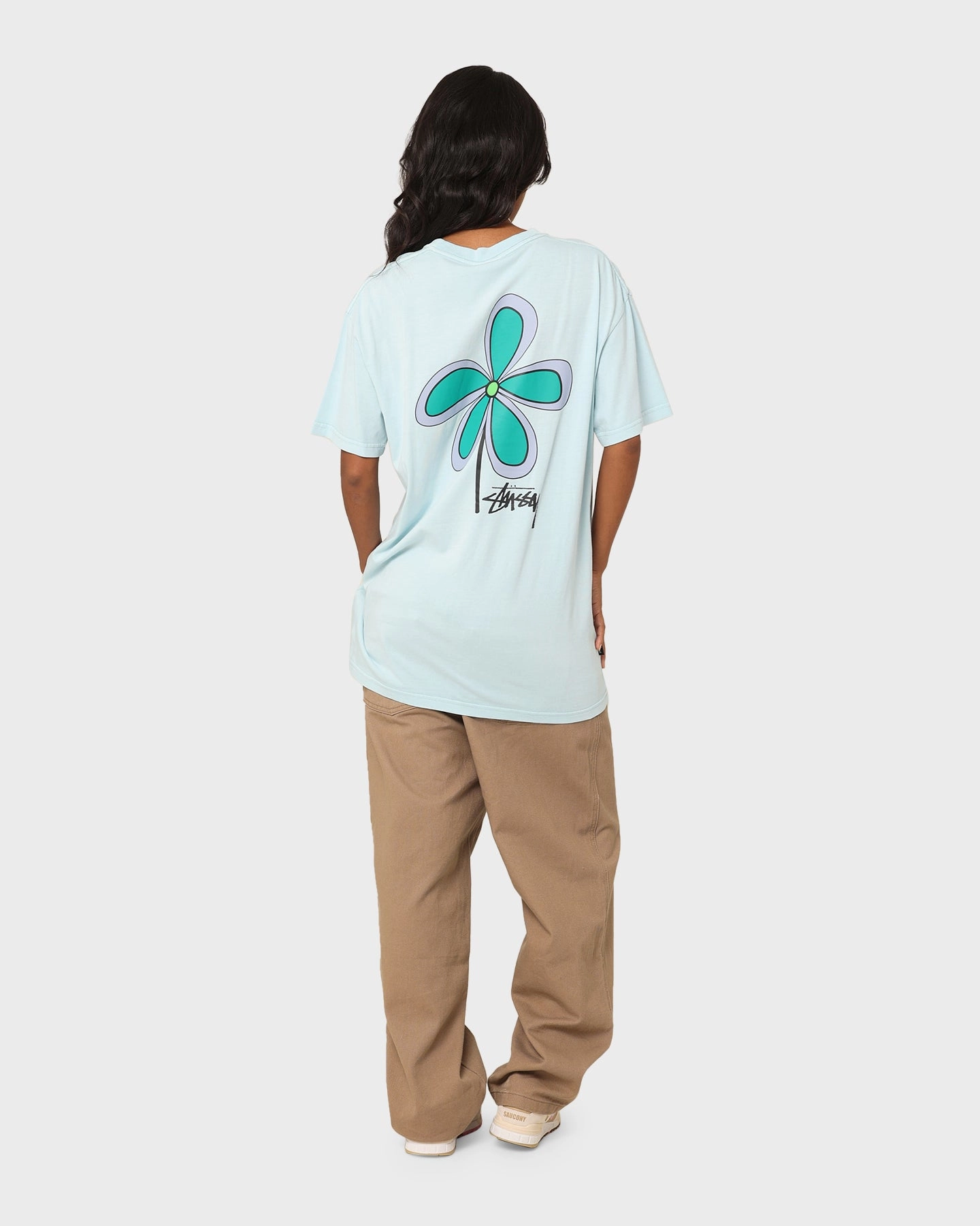 Stussy Flower 50-50 T-Shirt Pigment Light Blue Easy Wear Option Customizable