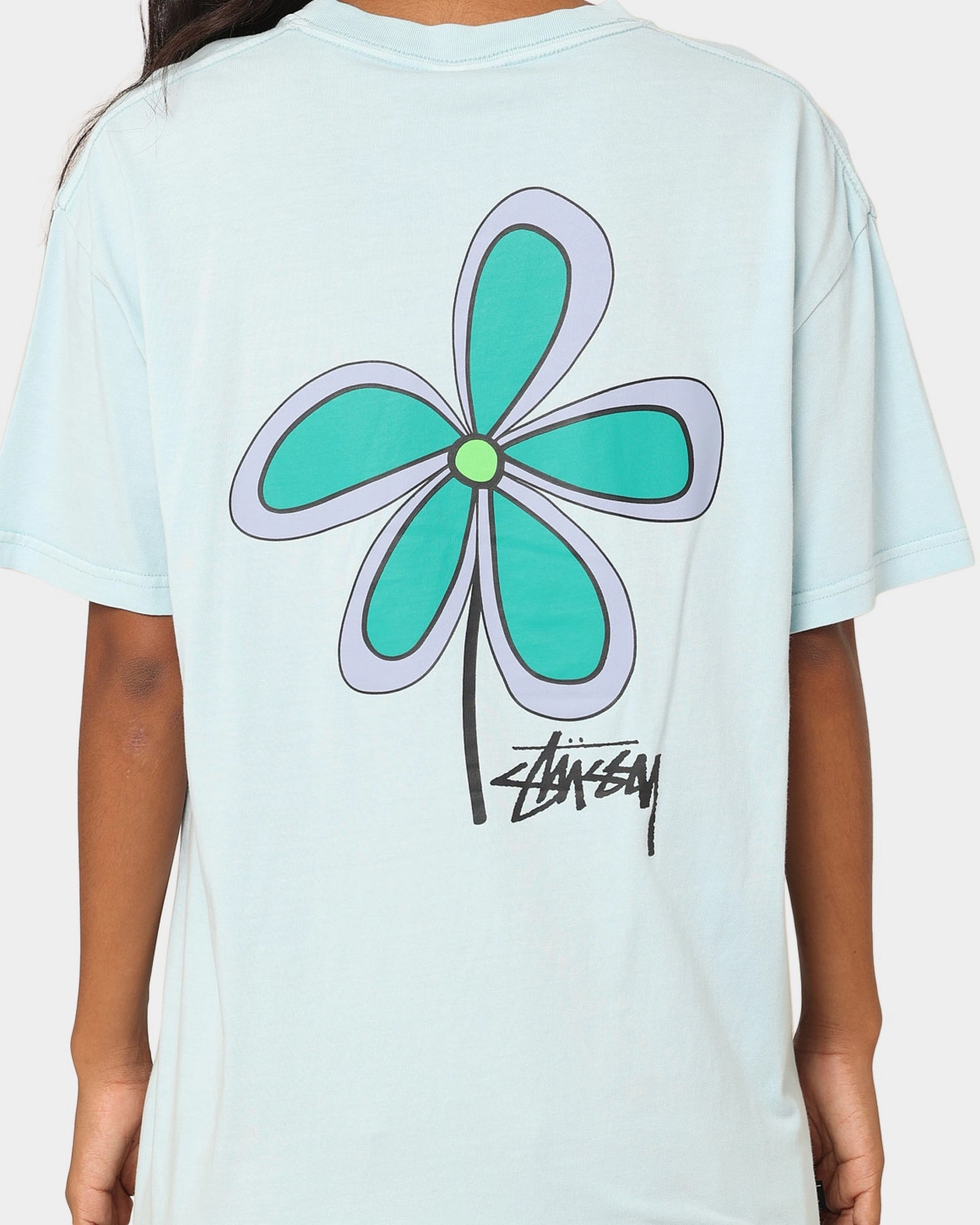 Holiday Outfit Vibrant Prints Stussy Flower 50-50 T-Shirt Pigment Light Blue