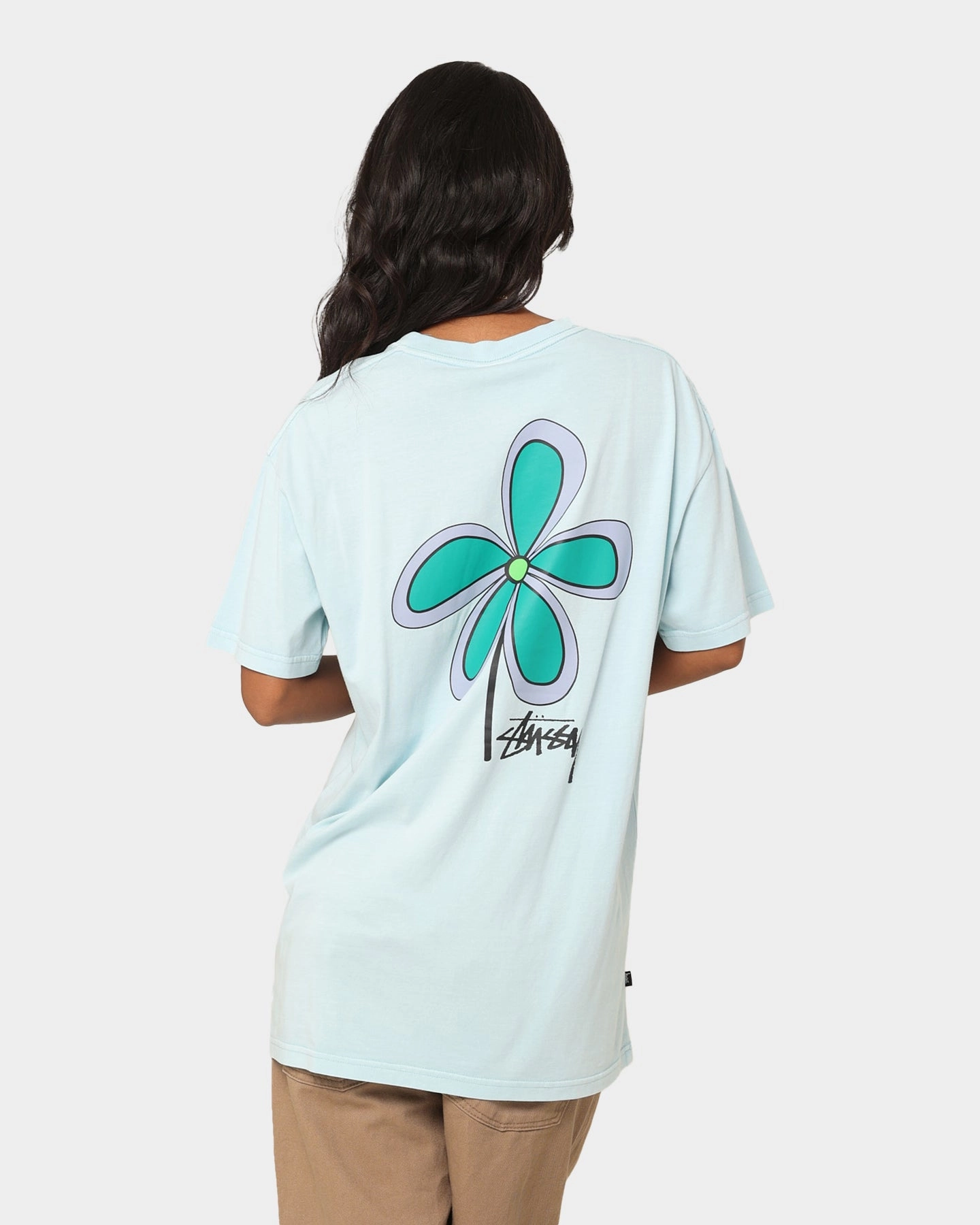 Comfortable Layering Seasonal Fashion Stussy Flower 50-50 T-Shirt Pigment Light Blue