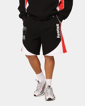 Four Way Stretch Fabric Fitness Friendly Stussy Football Panelled Shorts Black