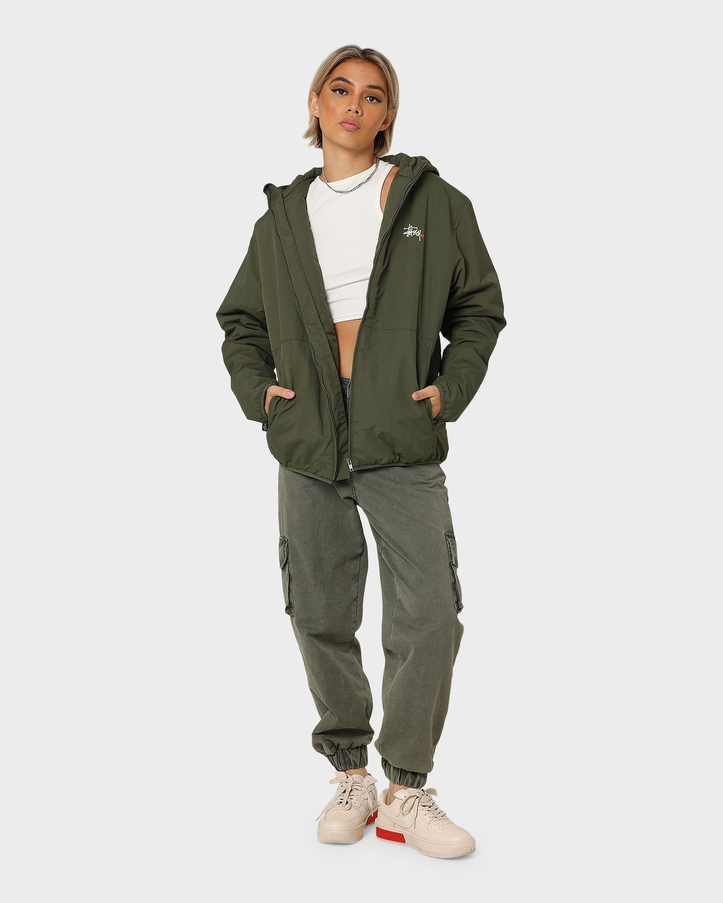 Functional Warmth Sense Stussy Graffiti Nylon Hooded Jacket Flight Green