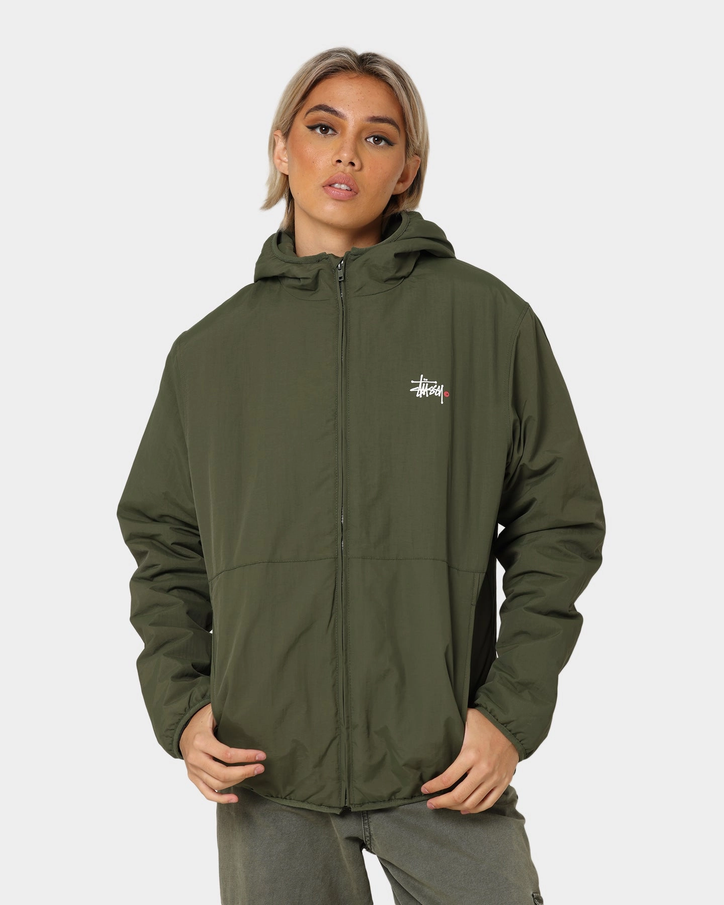 polka dotted Stussy Graffiti Nylon Hooded Jacket Flight Green