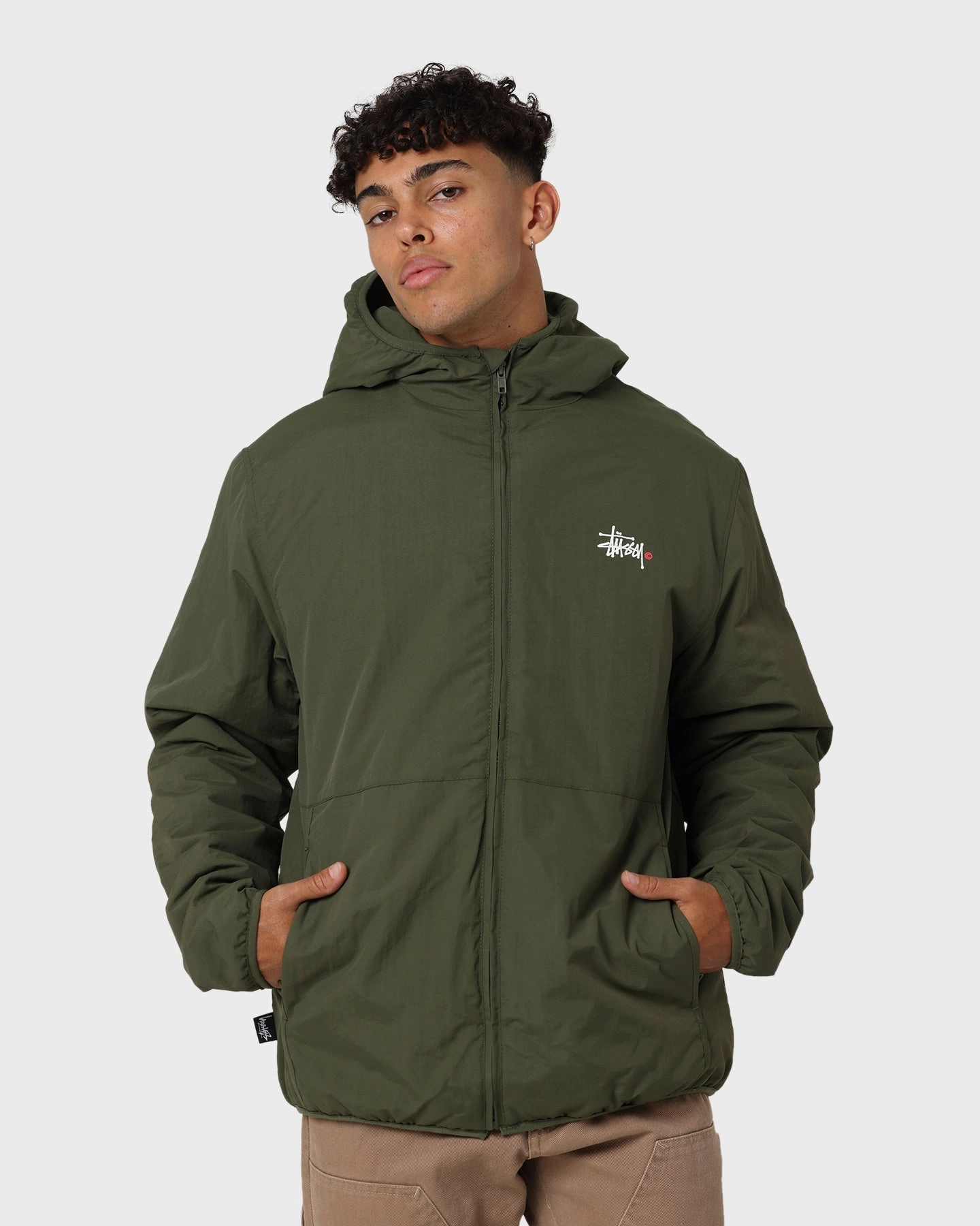 Dual Zipper System Stussy Graffiti Nylon Hooded Jacket Flight Green