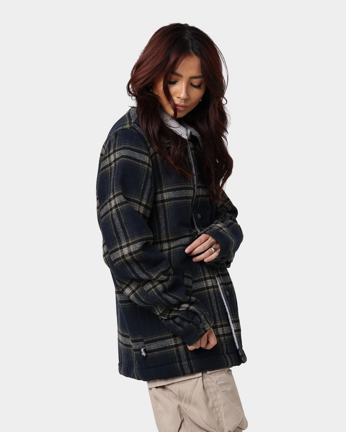 Stussy Plaid Sherpa Jacket Navy Check Softshell Fabric Technology