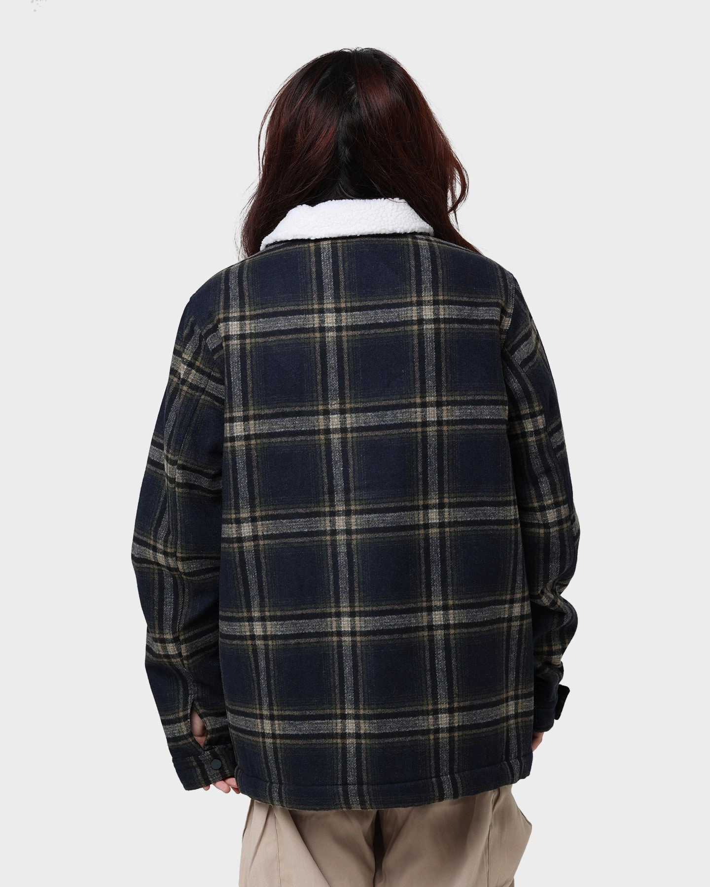 Side Pockets Stussy Plaid Sherpa Jacket Navy Check