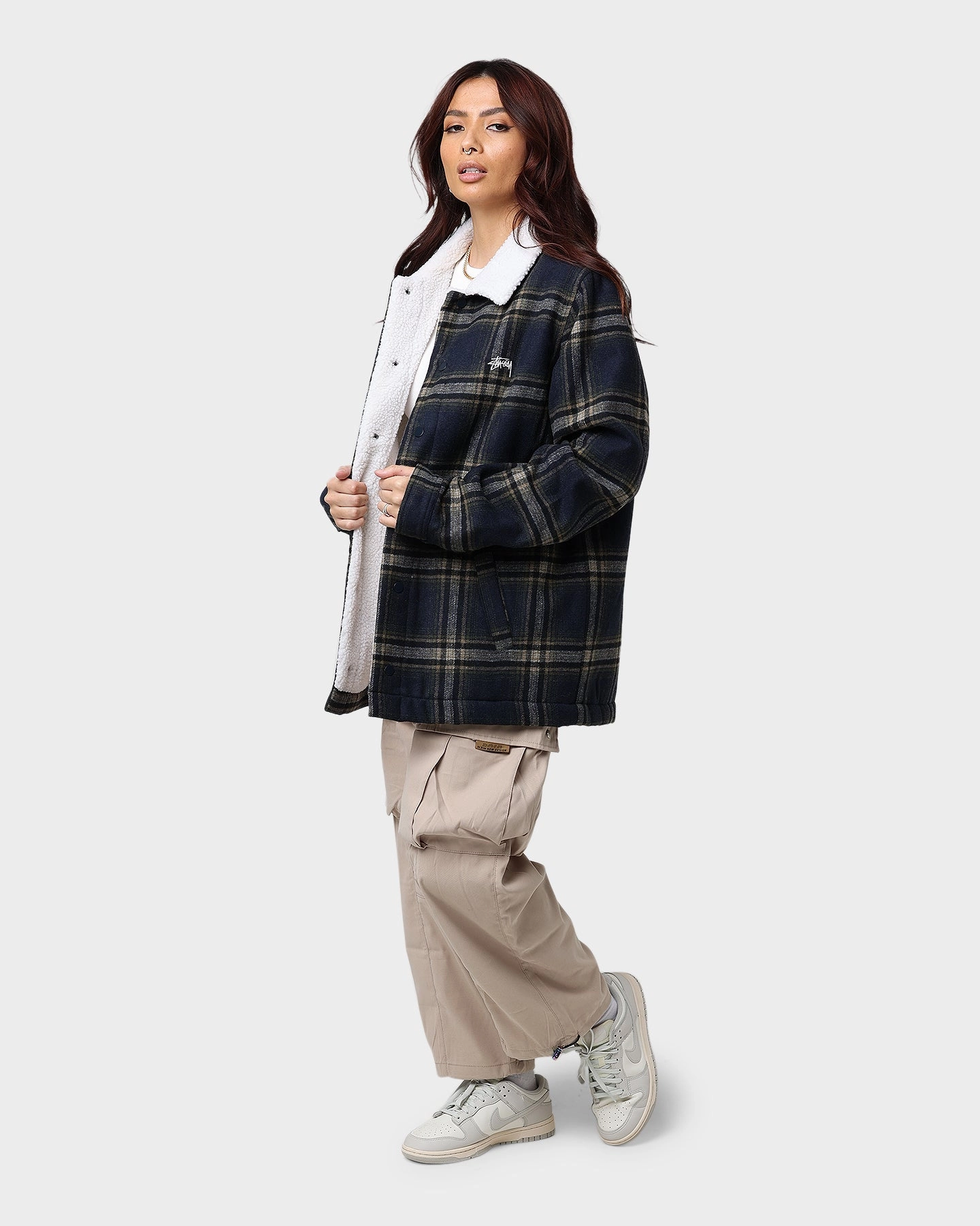 actors Stussy Plaid Sherpa Jacket Navy Check