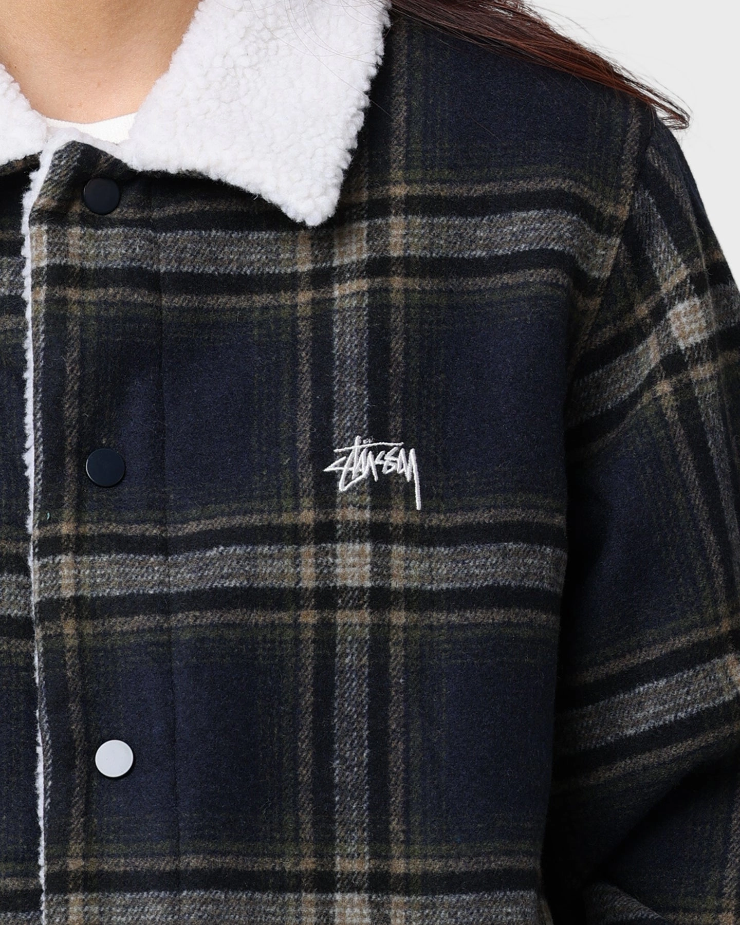 Bestseller Stussy Plaid Sherpa Jacket Navy Check