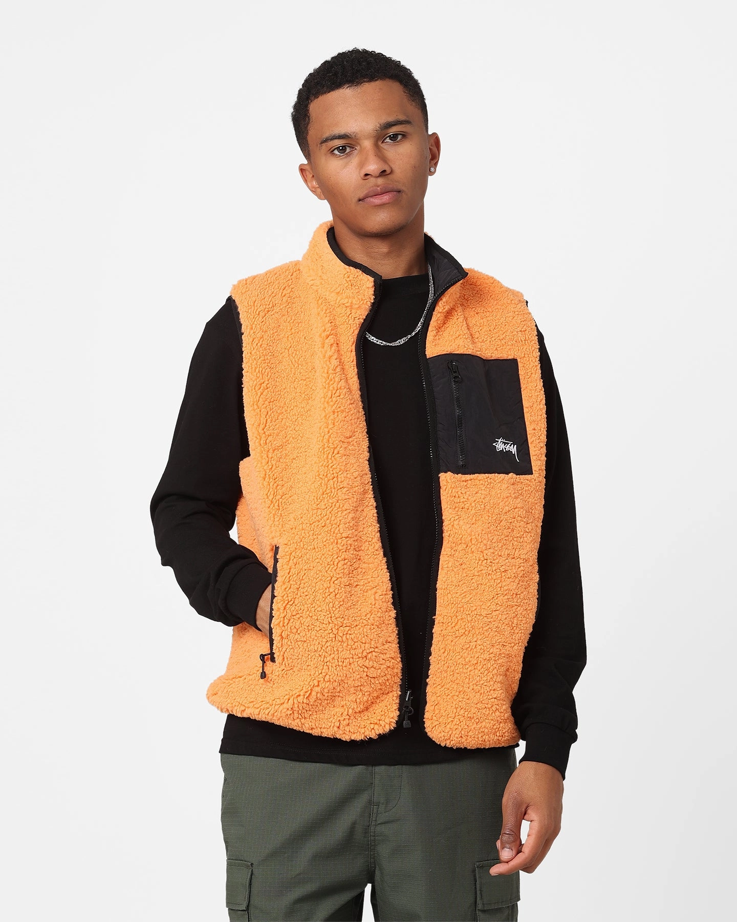 Functional Fit Stussy Reversible Stock Sherpa Jacket Orange