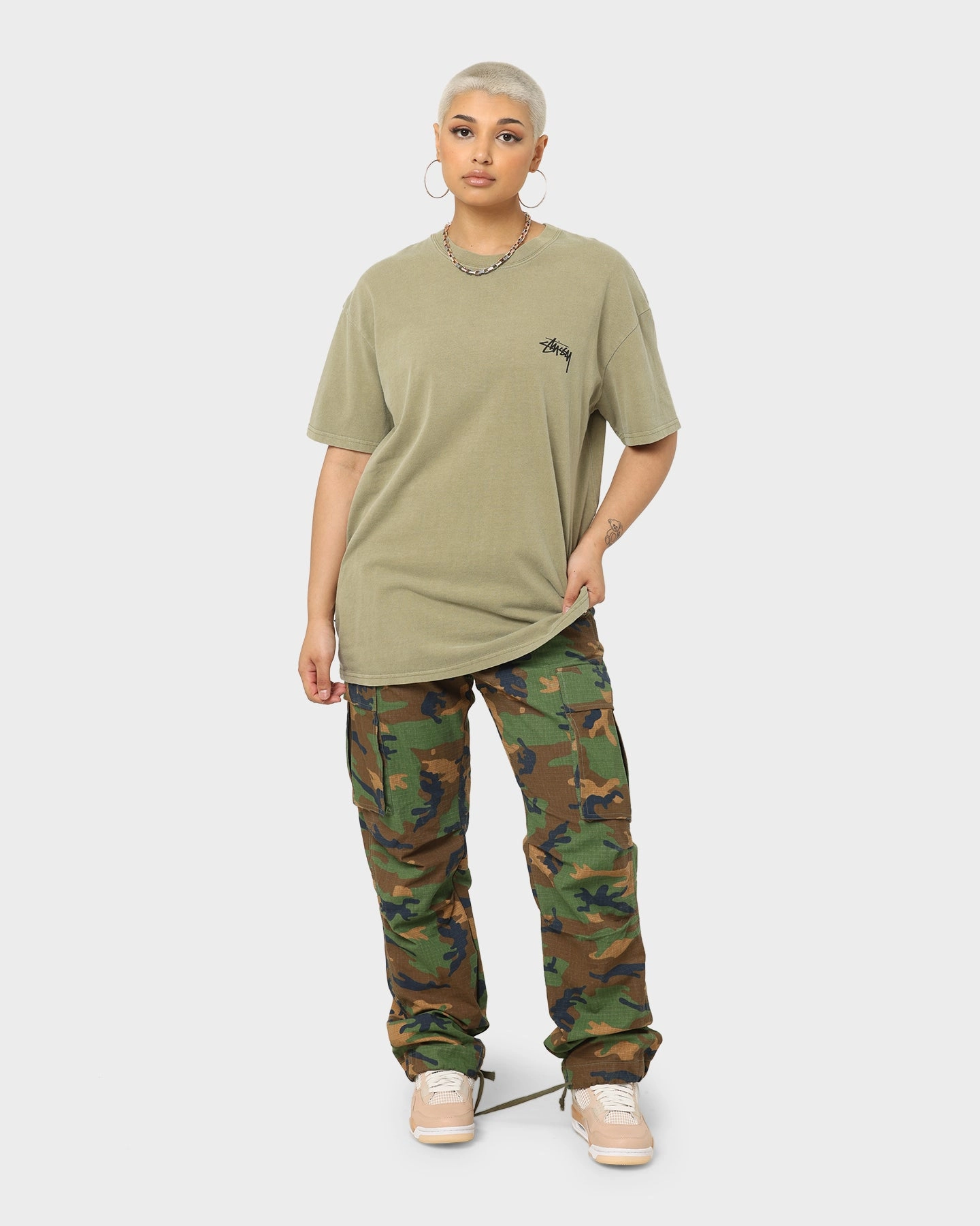 Outdoor Sports Flattering Cut Stussy Spring Weeds T-Shirt Pigment Light Khaki