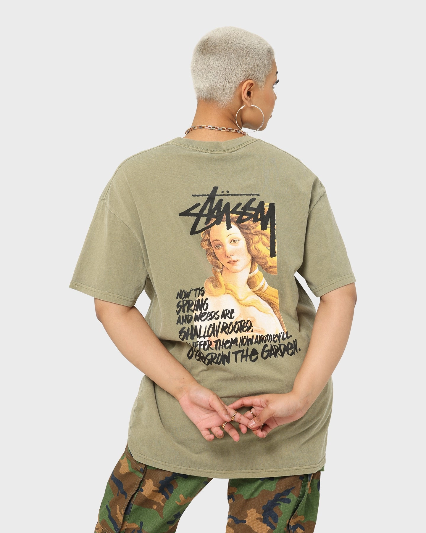 Eco Friendly Production Stussy Spring Weeds T-Shirt Pigment Light Khaki