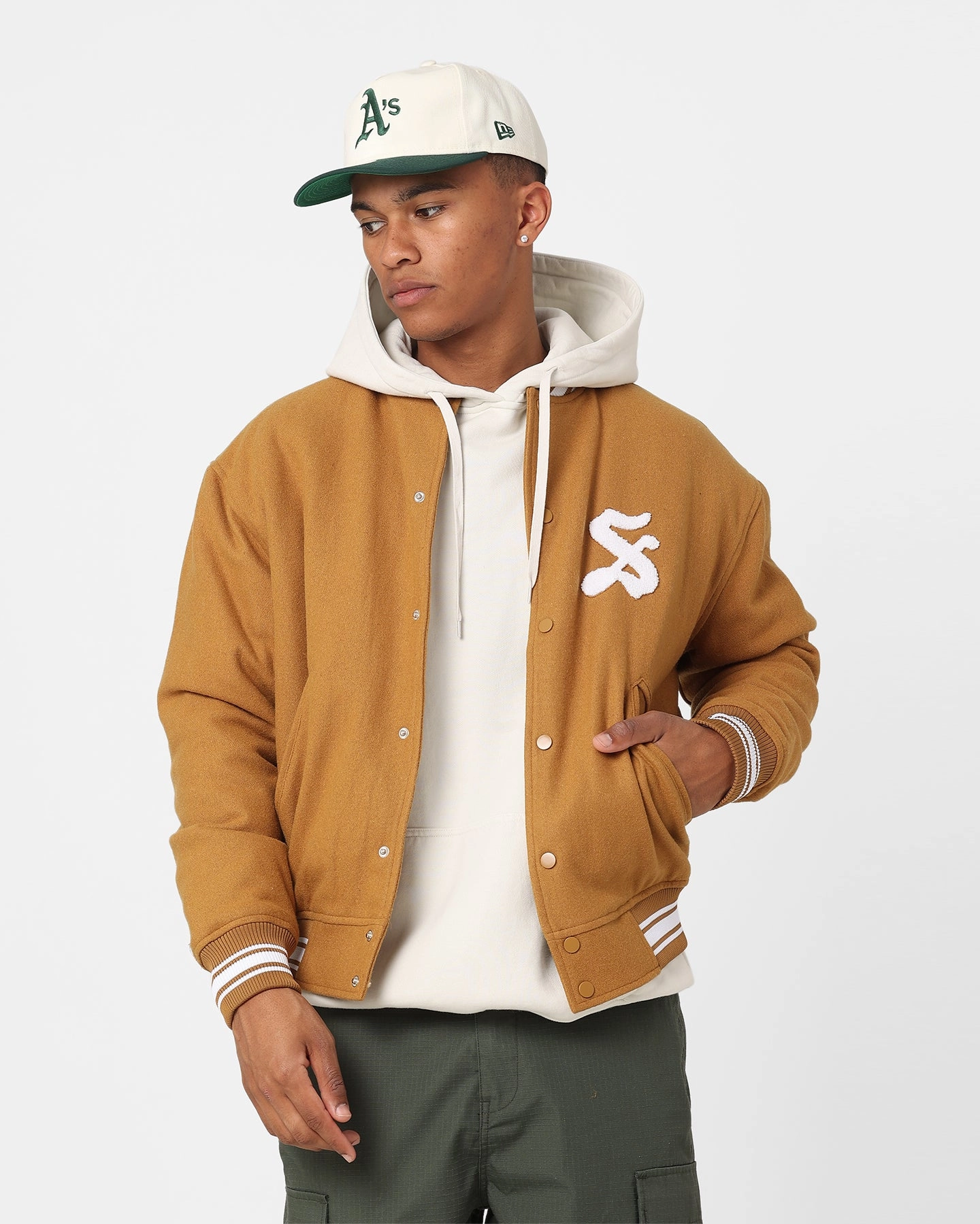 Stussy Varsity Jacket Khaki Proclaim Button